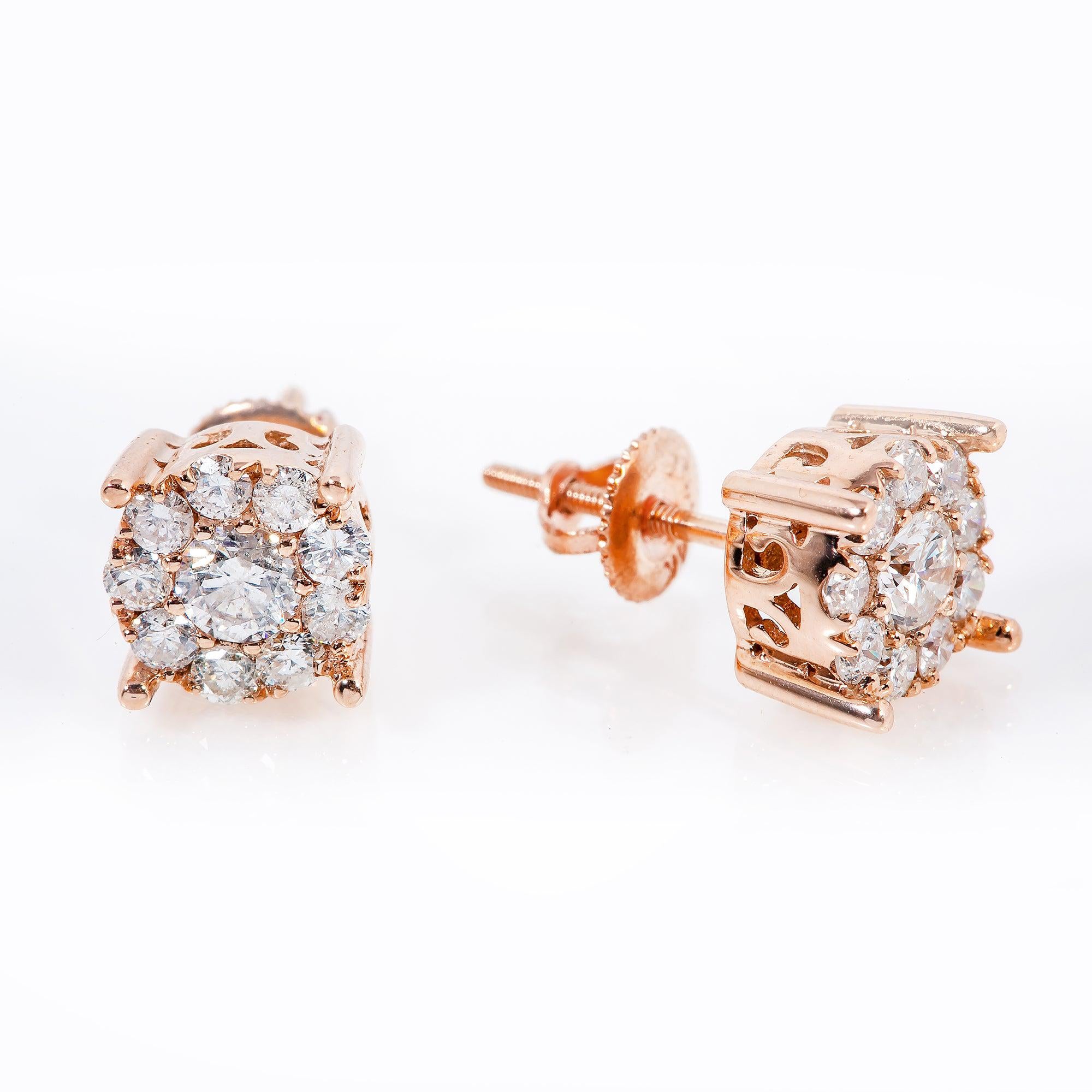 14K Rose Gold UNISEX Earrings with 0.82 CT Diamond