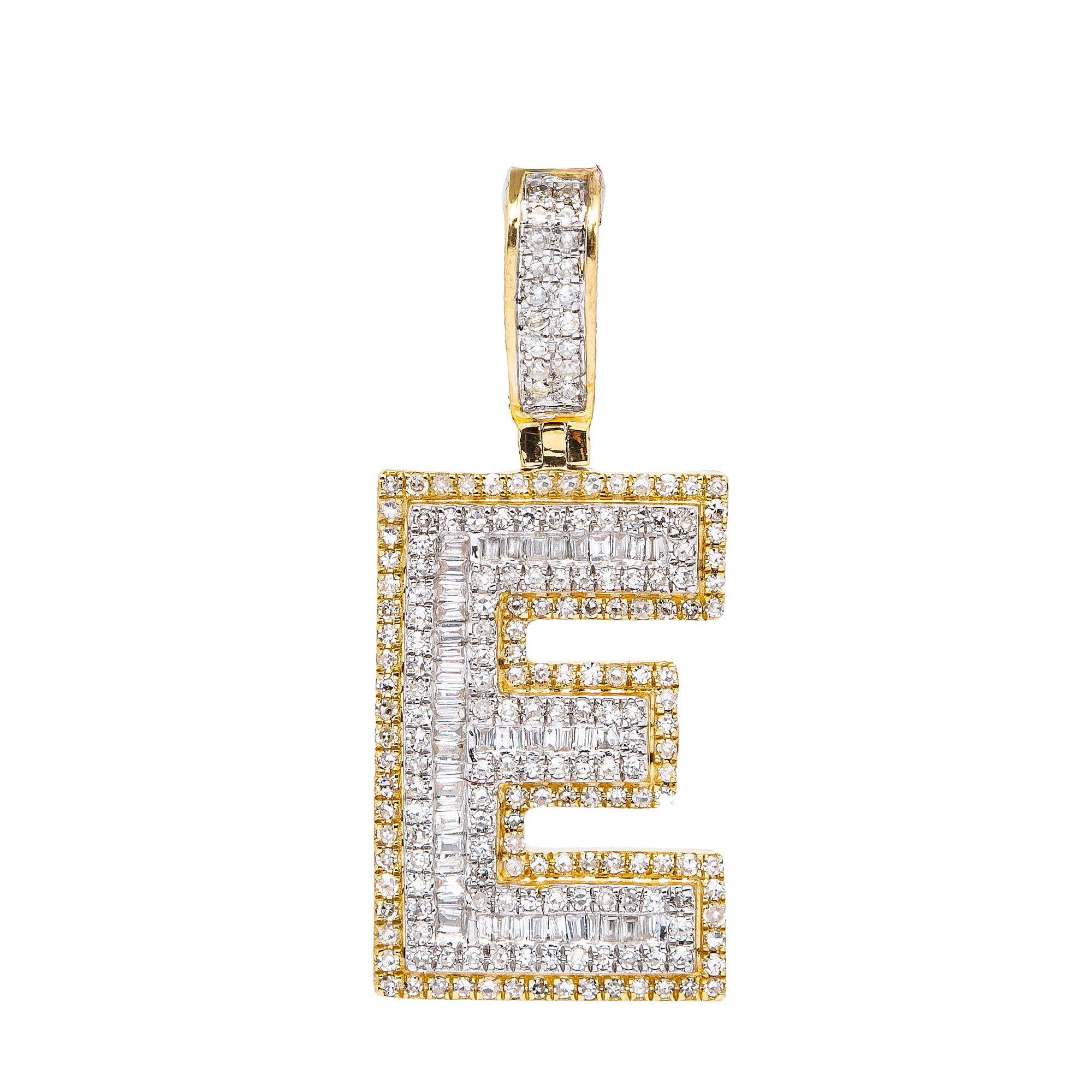 14K YELLOW LETTER E PENDANT WITH 0.75 CT DIAMONDS