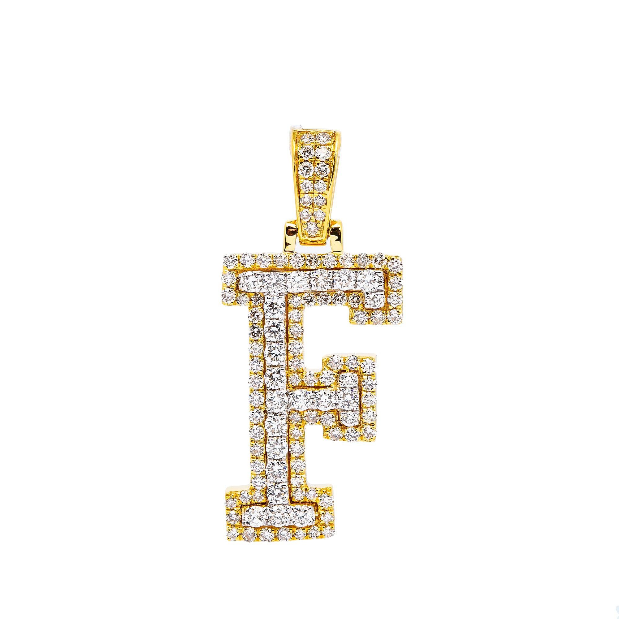 14K YELLOW LETTER F PENDANT WITH 0.75 CT DIAMONDS