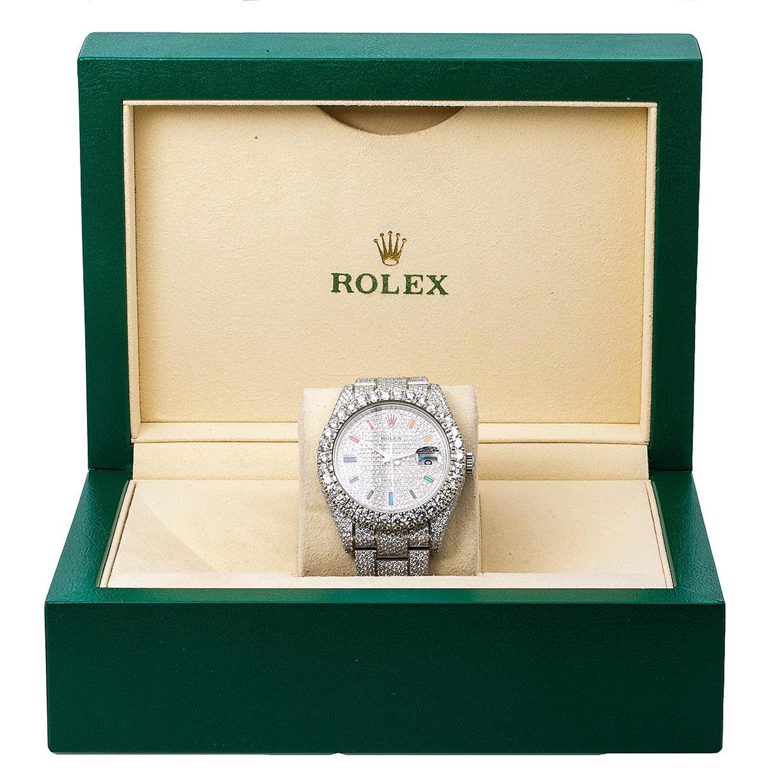 Rolex Datejust 41MM 116300 Diamond Paved Rainbow Hour Dial Diamond Bezel Stainless Steel Full Diamond Oyster Bracelet 22.75ct