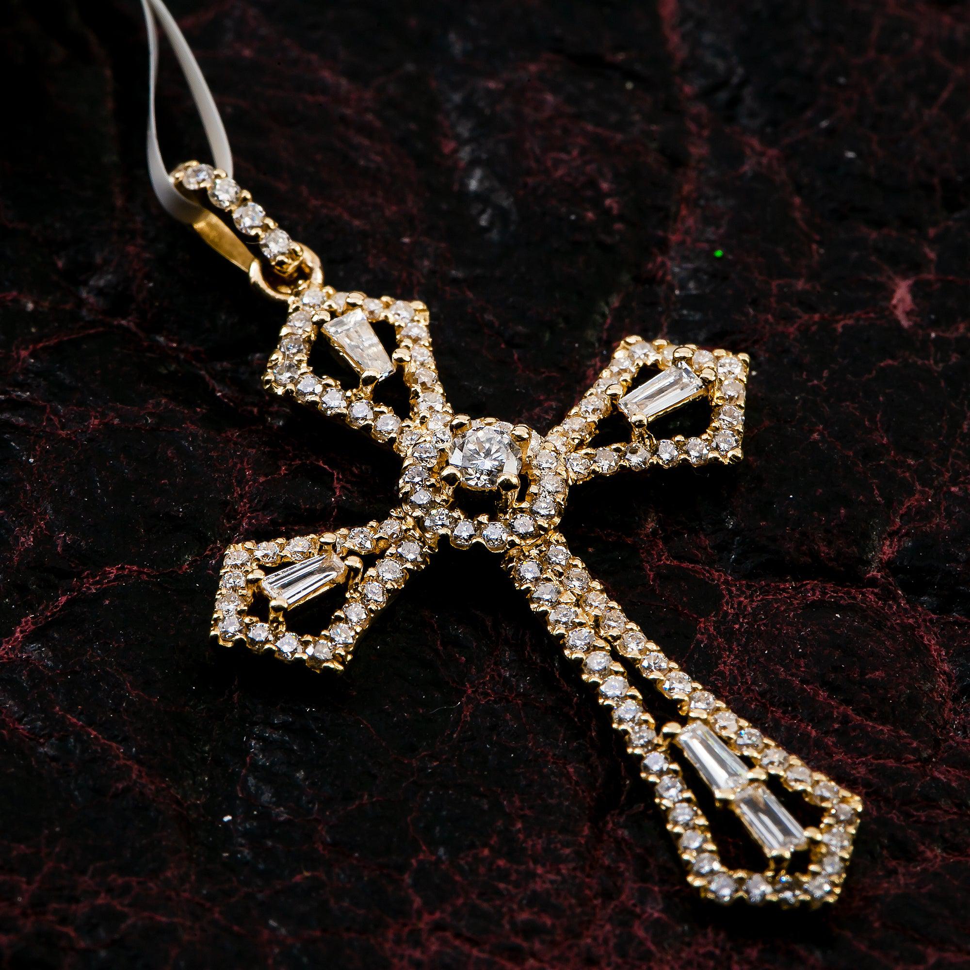 14K Yellow Gold Cross Pendant with 0.62 CT Diamond
