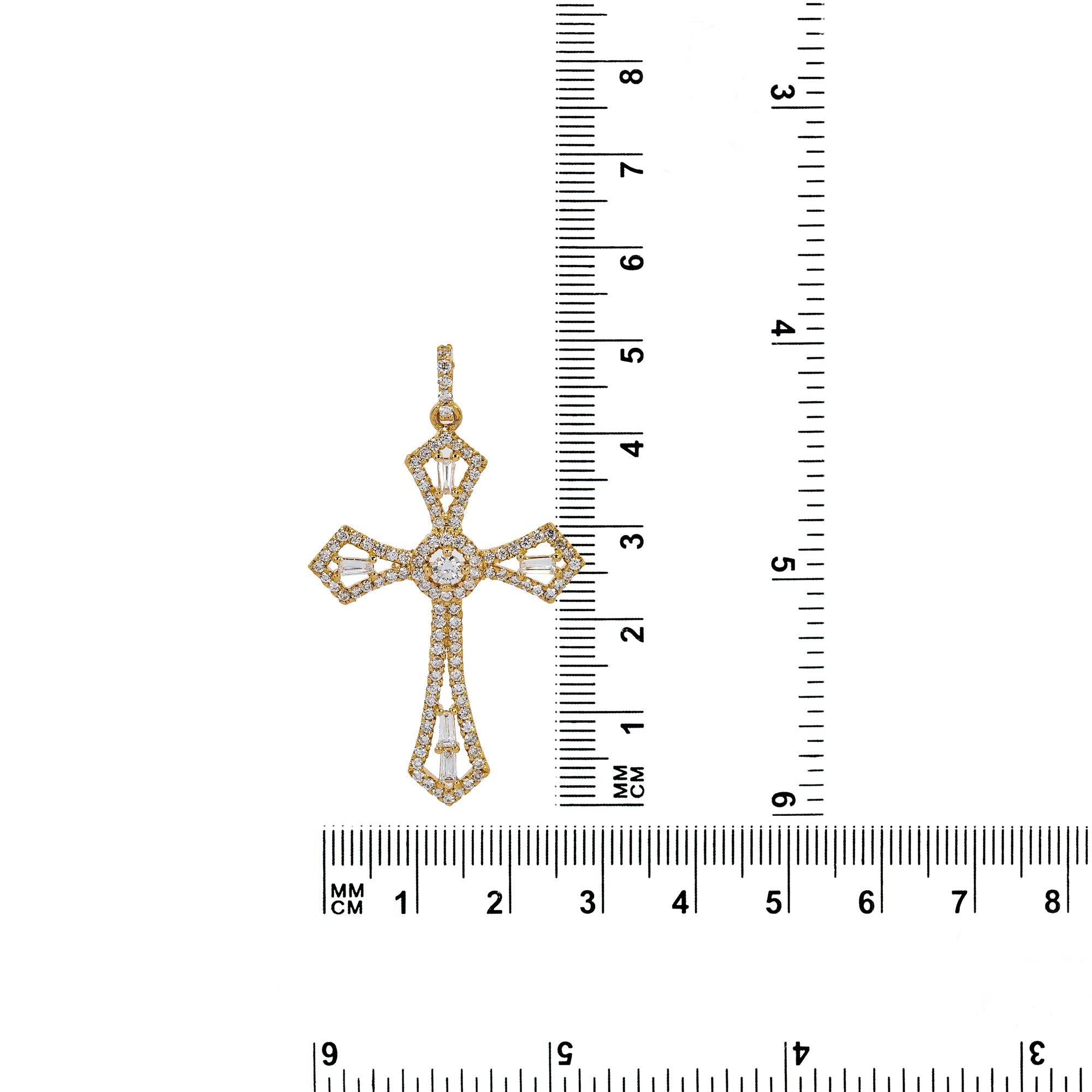 14K Yellow Gold Cross Pendant with 0.62 CT Diamond