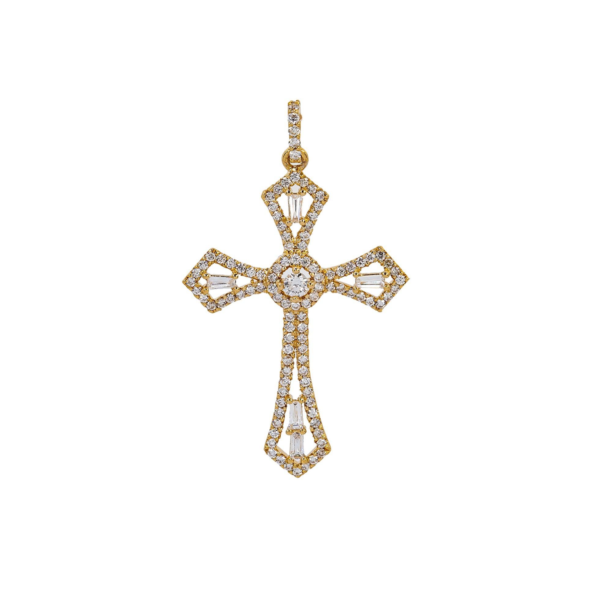 14K Yellow Gold Cross Pendant with 0.62 CT Diamond