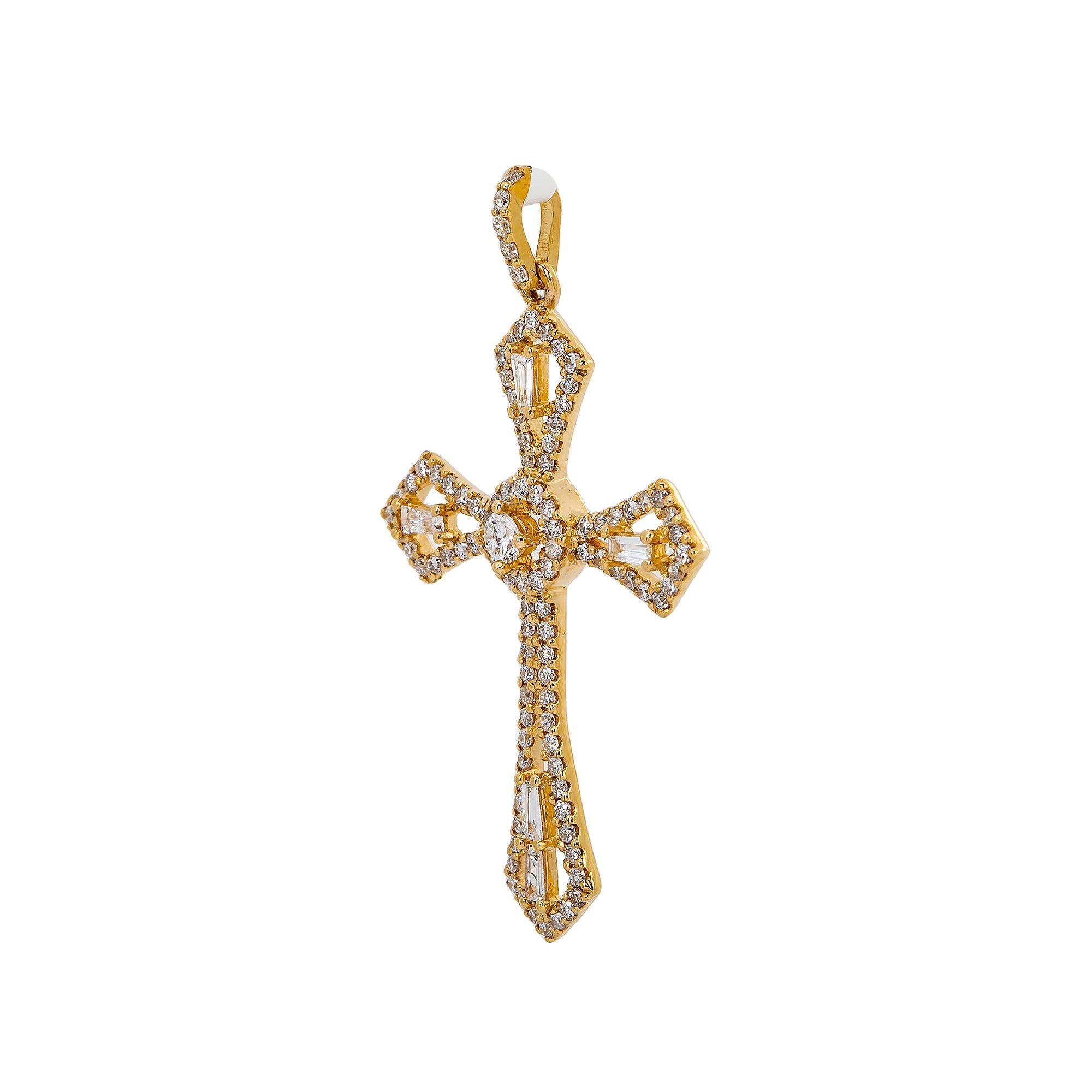 14K Yellow Gold Cross Pendant with 0.62 CT Diamond