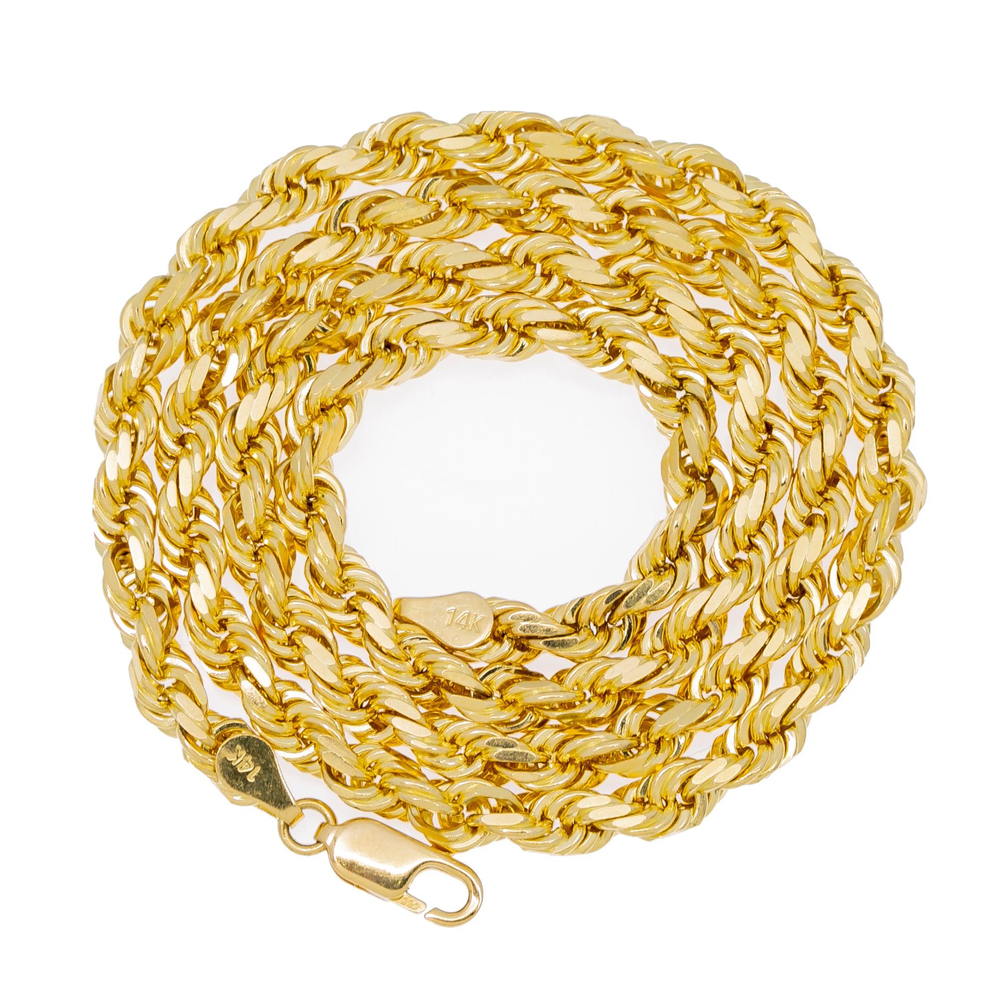 14k Yellow Gold 5mm Solid Rope Laser Chain Available In Sizes 18"-26"