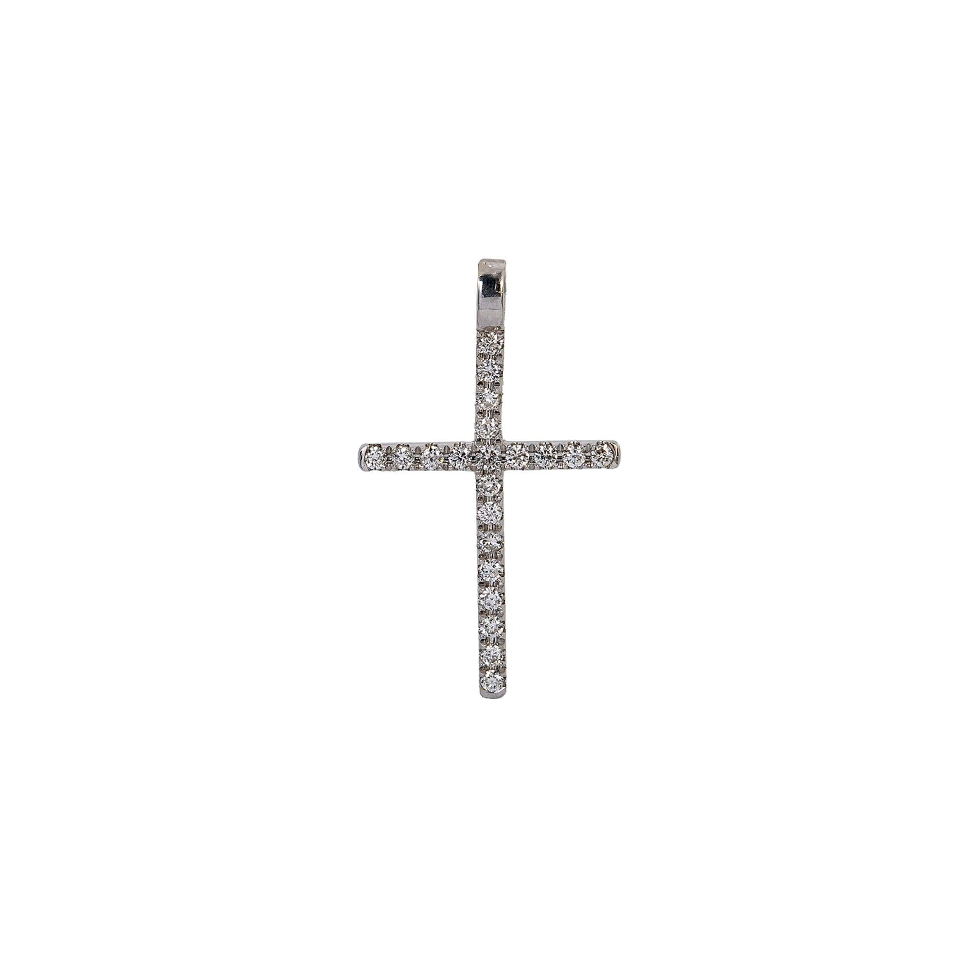 14K White Gold Cross Pendant with 0.20 CT Diamond