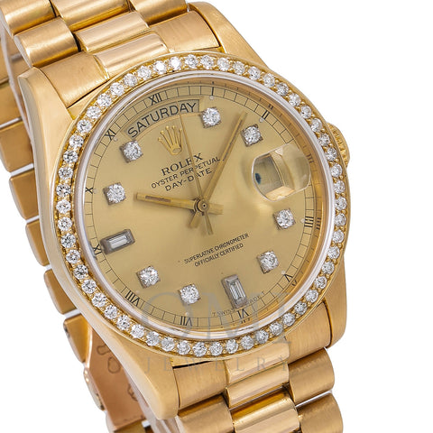 Rolex Day-Date Diamond Watch, 18038 36mm, Champagne Diamond Dial With 1.20 CT Diamonds