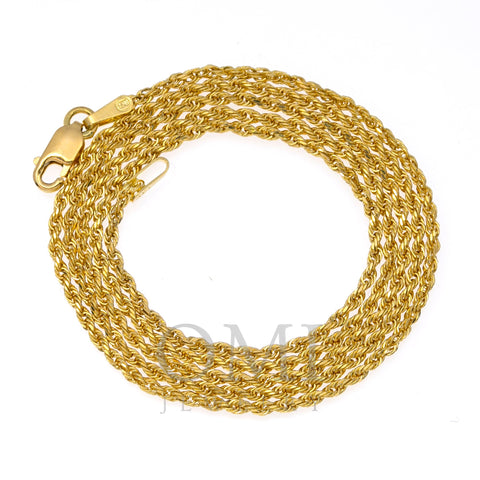 14k Yellow Gold 2mm Hollow Rope Chain Available In Sizes 18