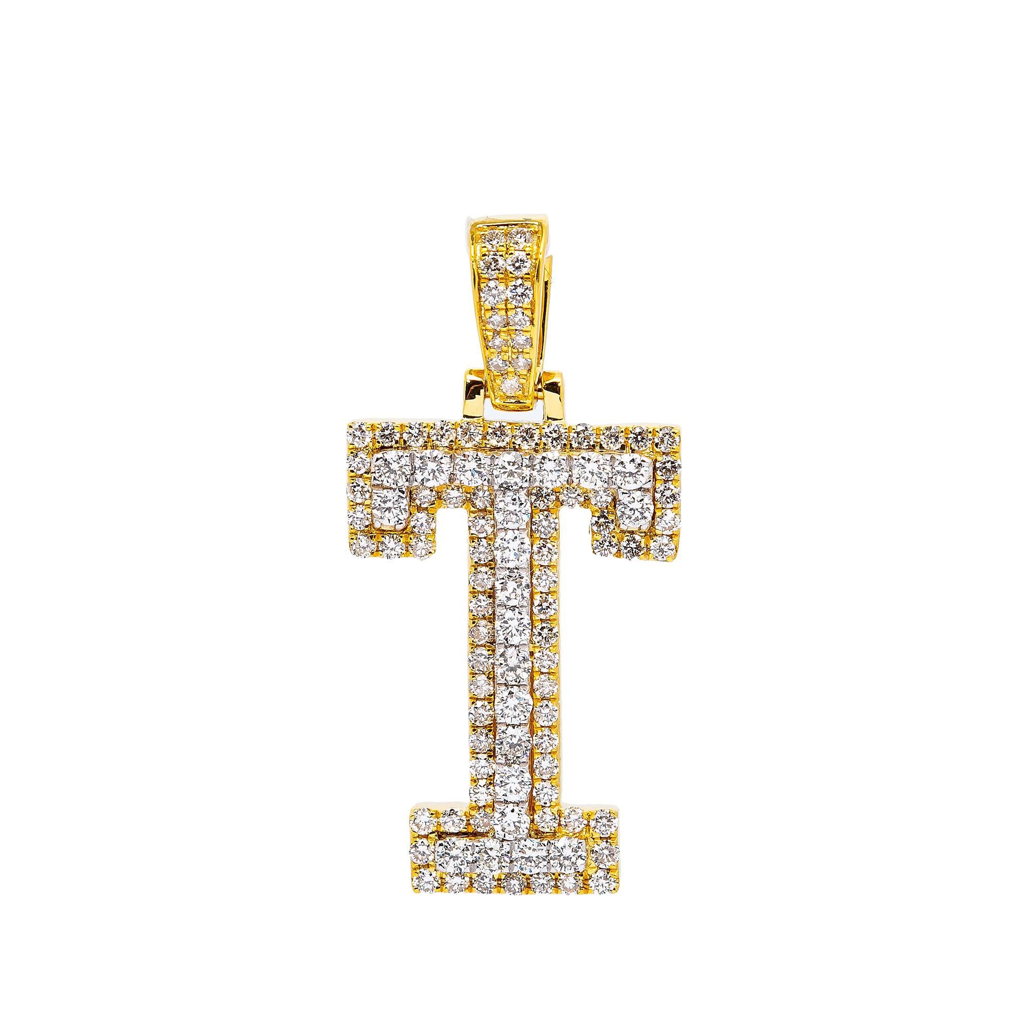 10K YELLOW LETTER T PENDANT WITH 0.80 CT DIAMONDS