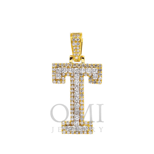 10K YELLOW LETTER T PENDANT WITH 0.80 CT DIAMONDS