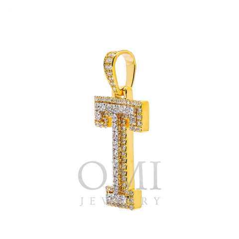 10K YELLOW LETTER T PENDANT WITH 0.80 CT DIAMONDS