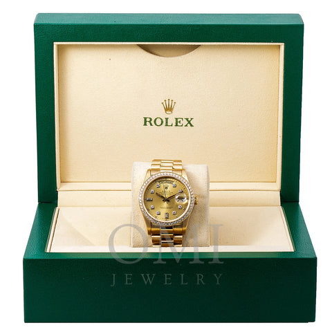 Rolex Day-Date Diamond Watch, 18038 36mm, Champagne Diamond Dial With 1.20 CT Diamonds