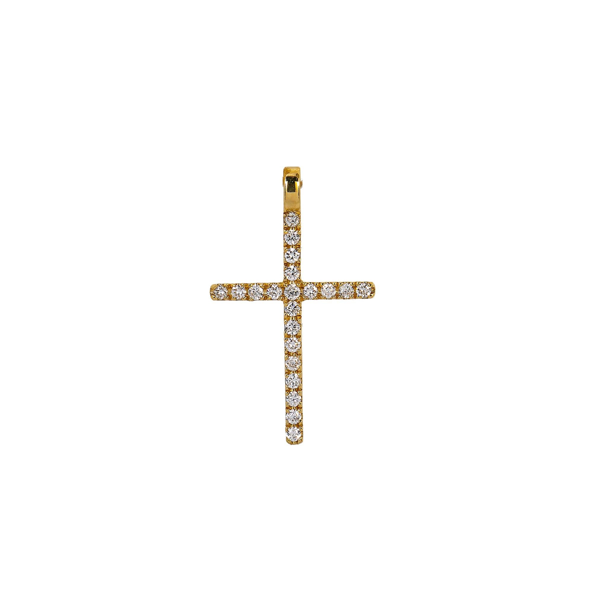 14K Yellow Gold Cross Pendant with 0.20 CT Diamond
