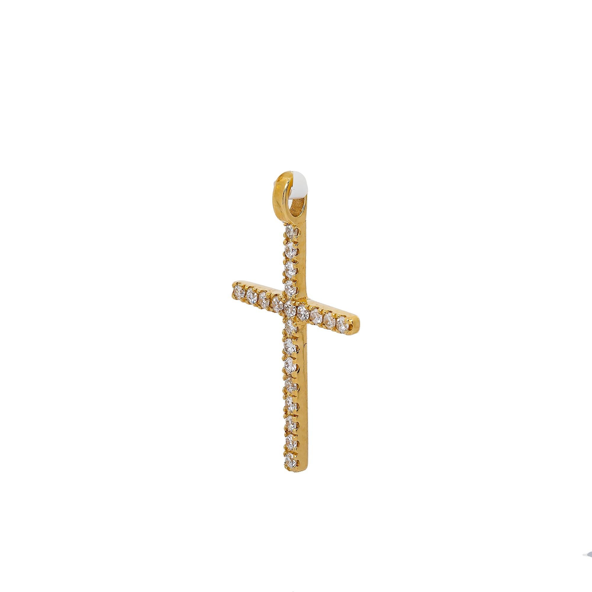 14K Yellow Gold Cross Pendant with 0.20 CT Diamond