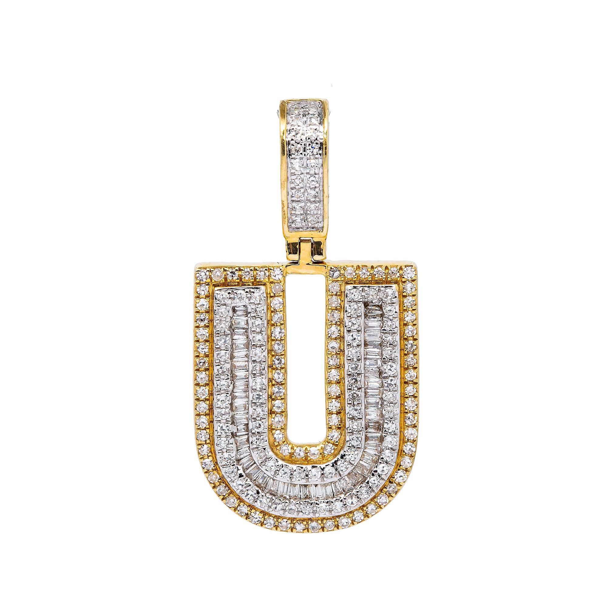 14K YELLOW LETTER U PENDANT WITH 0.70 CT DIAMONDS