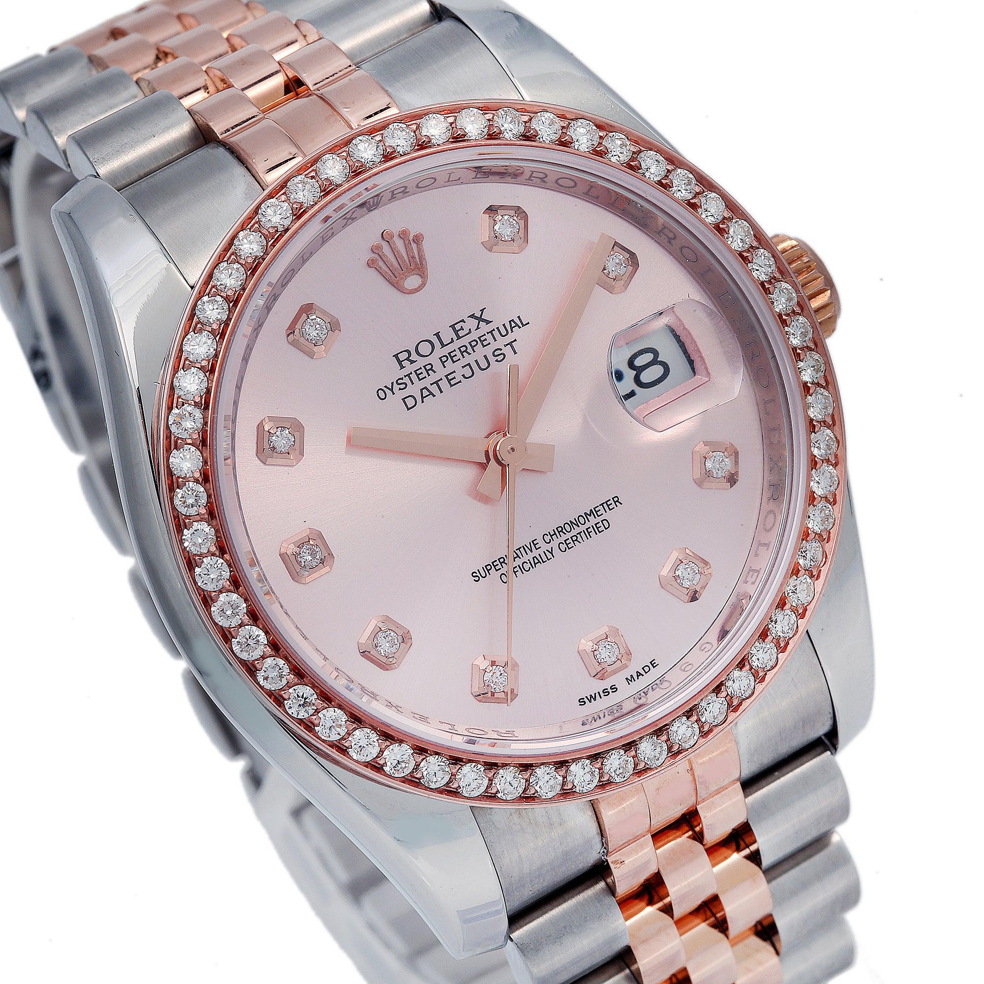 Rolex Datejust 36MM 116231 Pink Diamond Dial Diamond Bezel Two Tone Rose Gold Jubilee Bracelet 1.2ct