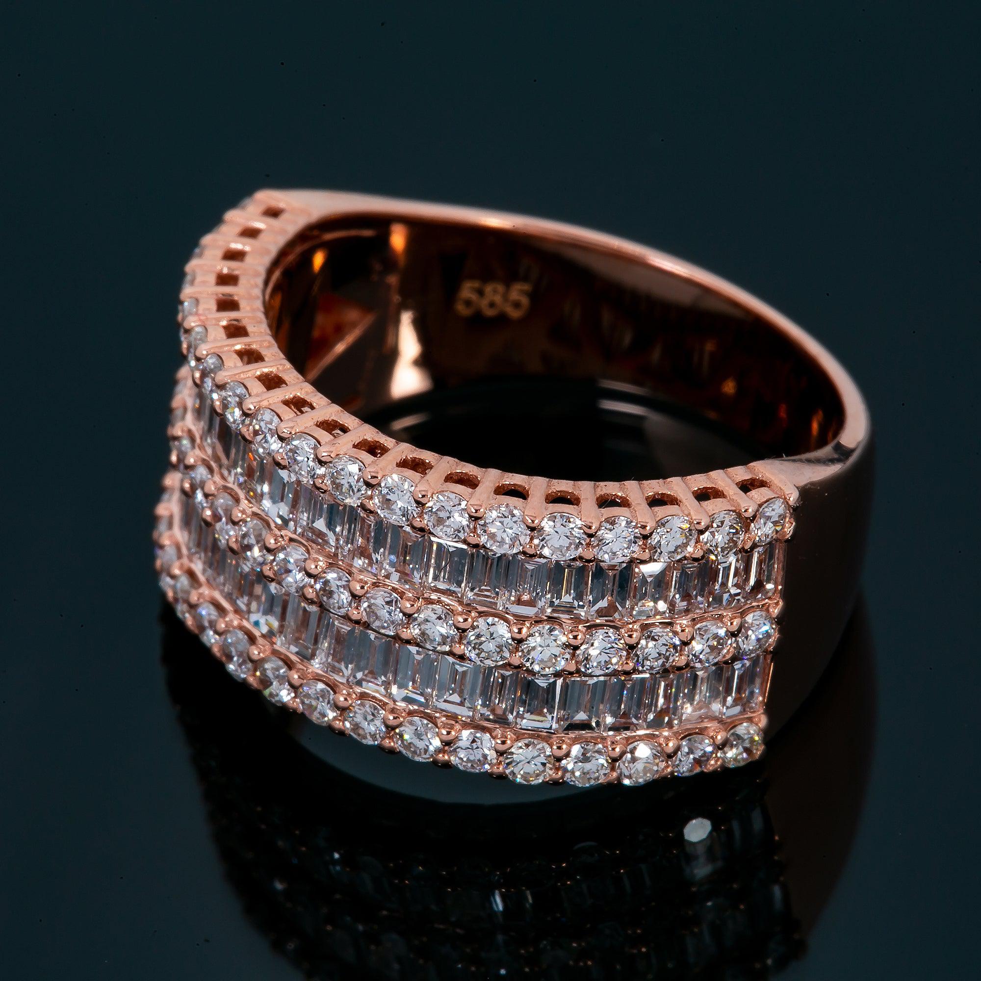 Ladies 14K Rose Gold Fancy Baguette Diamond Ring With 1.6ct Diamonds