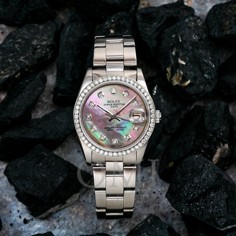 Rolex Oyster Perpetual Date 1500 34MM Purple And Green Diamond Dial With Oyster Bracelet