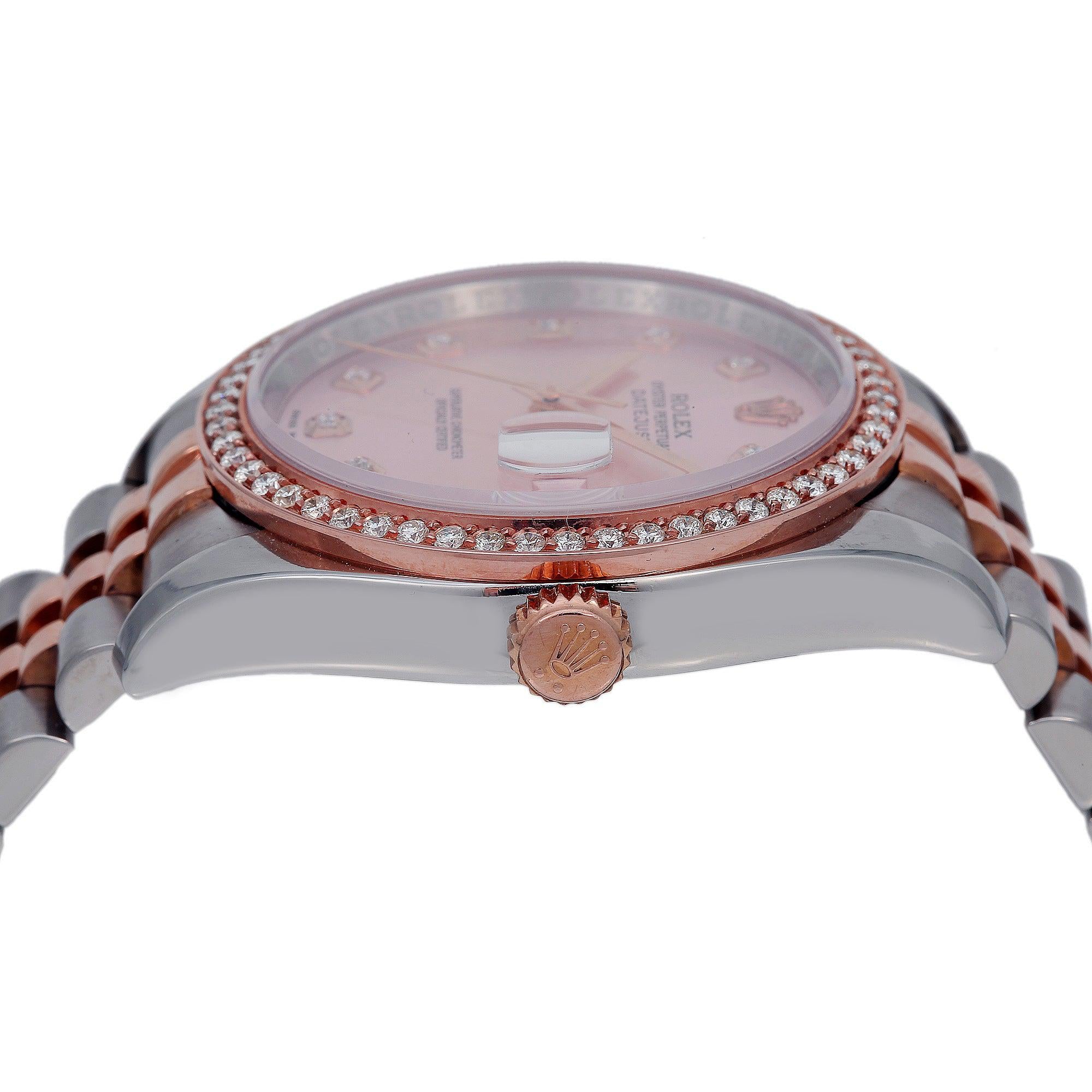 Rolex Datejust 36MM 116231 Pink Diamond Dial Diamond Bezel Two Tone Rose Gold Jubilee Bracelet 1.2ct