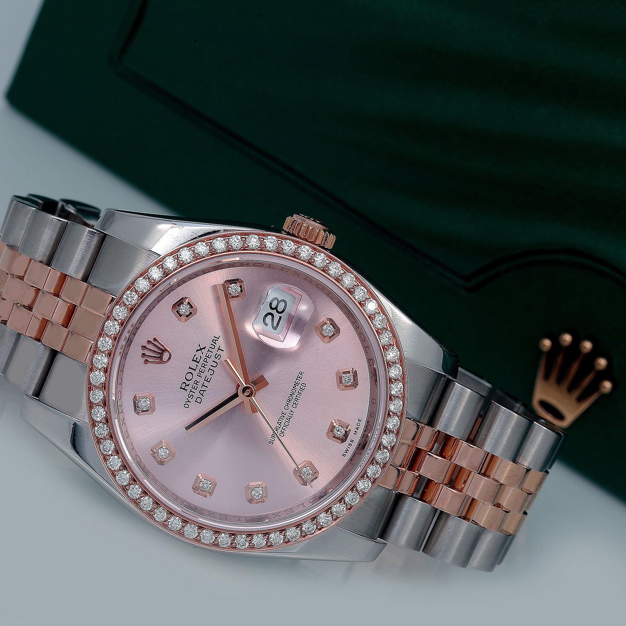 Rolex Datejust 36MM 116231 Pink Diamond Dial Diamond Bezel Two Tone Rose Gold Jubilee Bracelet 1.2ct