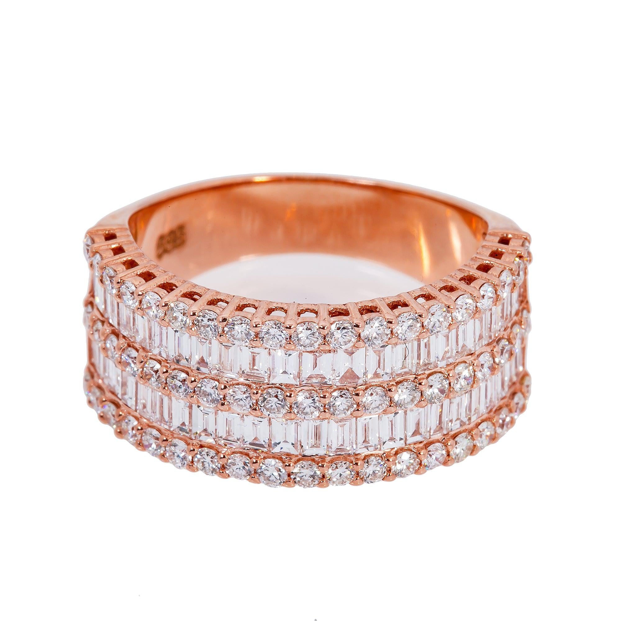 Ladies 14K Rose Gold Fancy Baguette Diamond Ring With 1.6ct Diamonds