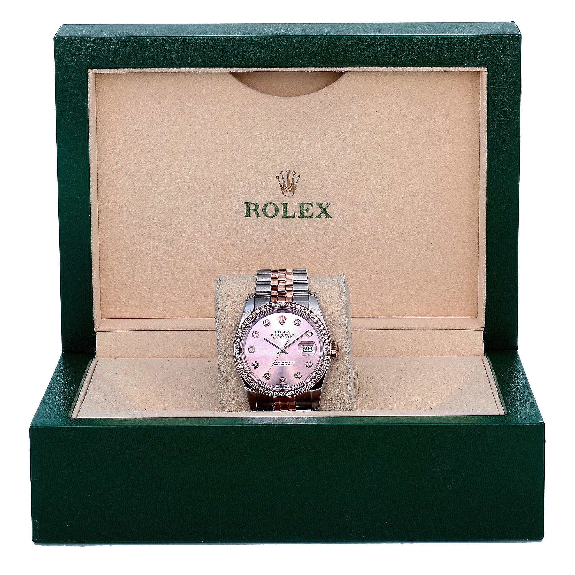 Rolex Datejust 36MM 116231 Pink Diamond Dial Diamond Bezel Two Tone Rose Gold Jubilee Bracelet 1.2ct