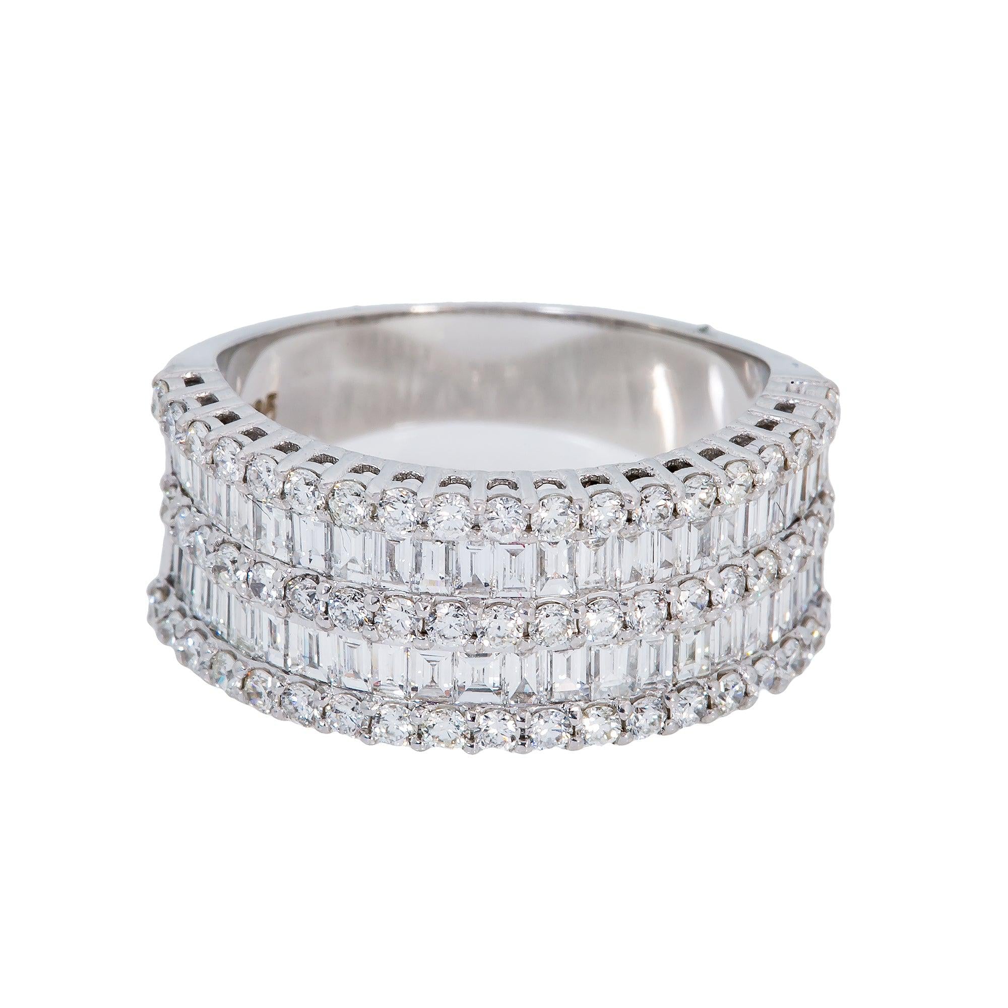 Ladies 14K White Gold Fancy Baguette Diamond Ring With 1.6Ct Diamonds
