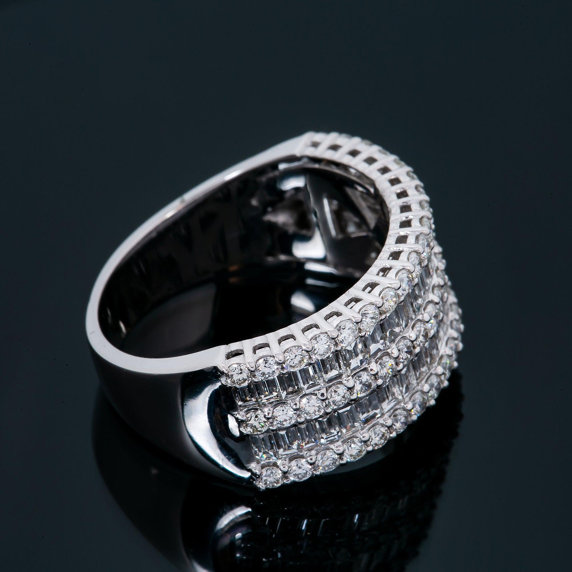 Ladies 14K White Gold Fancy Baguette Diamond Ring With 1.6Ct Diamonds