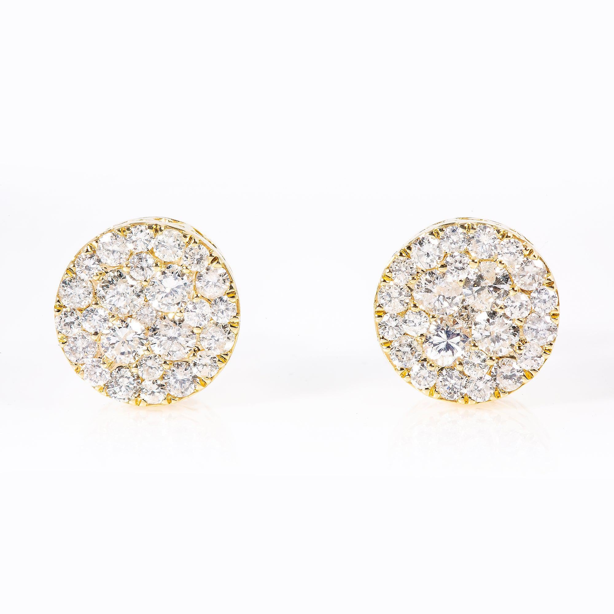14K Yellow Gold Unisex Earrings with 1.70 CT Diamond