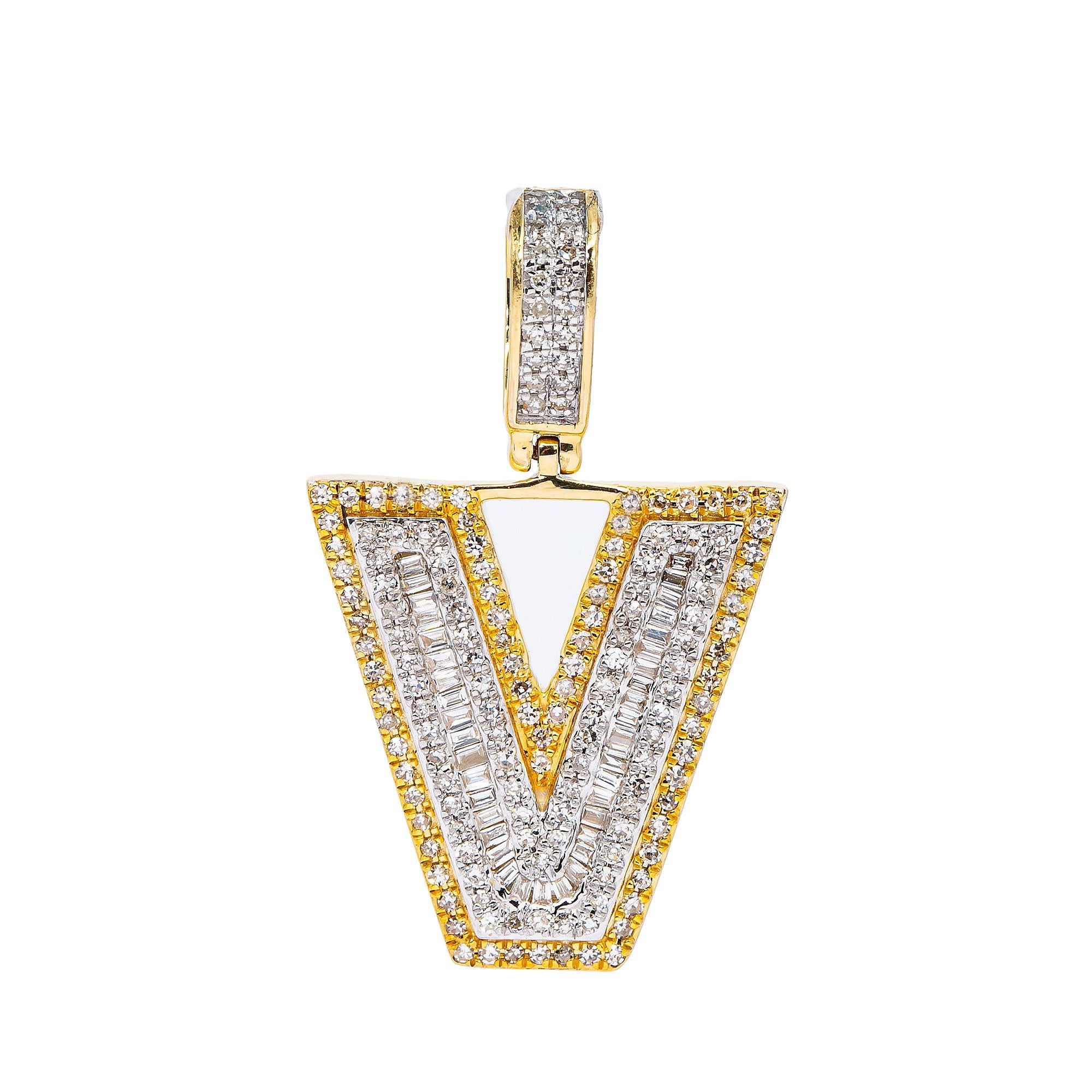 14K YELLOW LETTER V PENDANT WITH 0.60 CT DIAMONDS