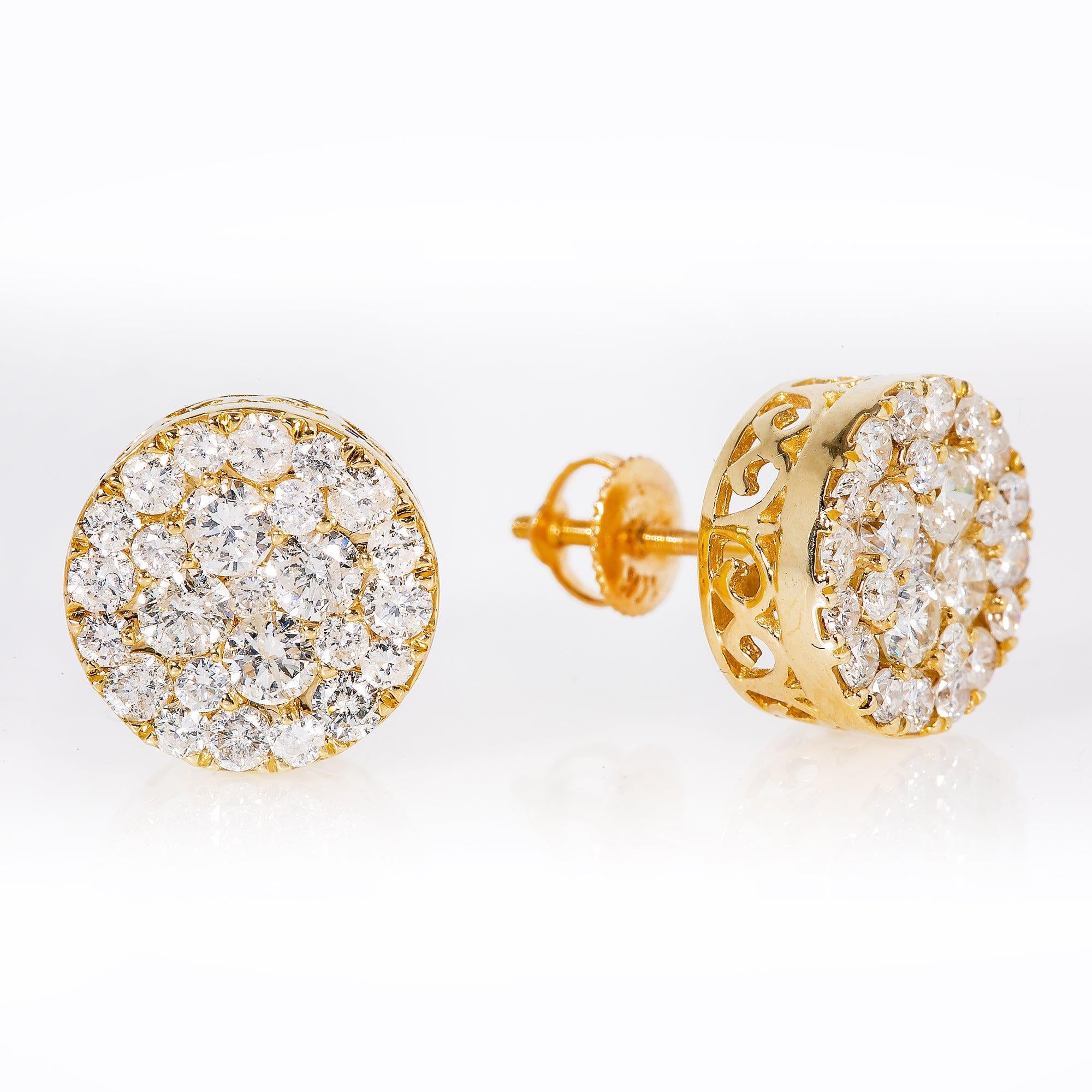 14K Yellow Gold Unisex Earrings with 1.70 CT Diamond