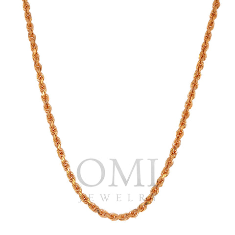 14k Rose Gold 3mm Solid Rope Chain Available In Sizes 18