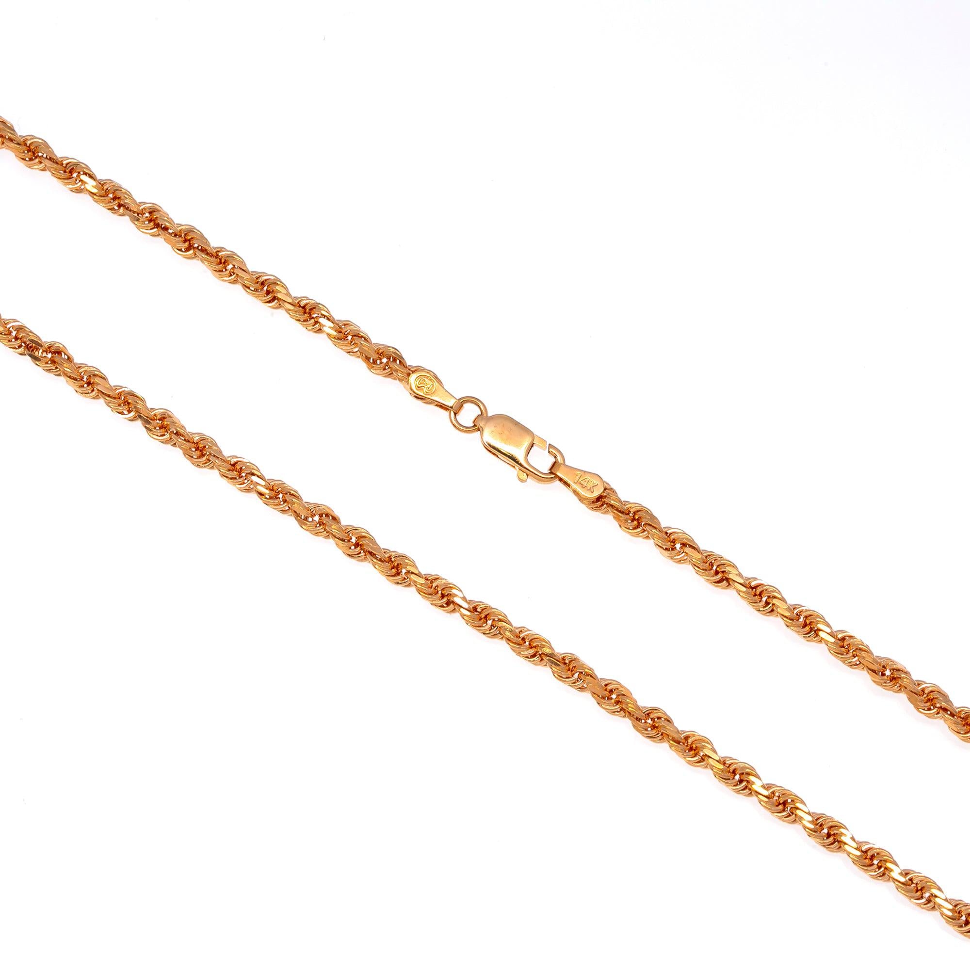 14k Rose Gold 3mm Solid Rope Chain Available In Sizes 18"-26"