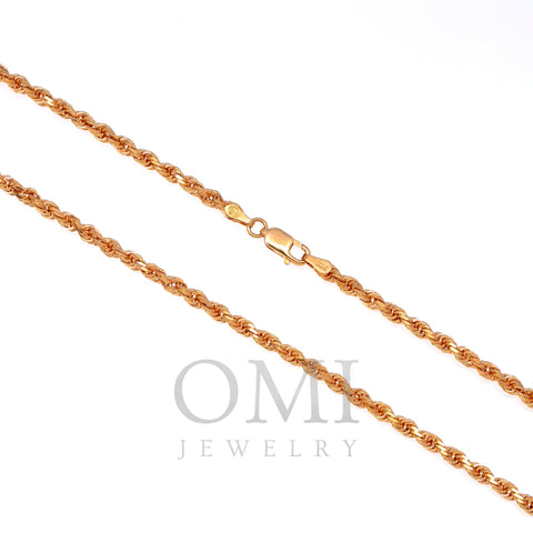 14k Rose Gold 3mm Solid Rope Chain Available In Sizes 18