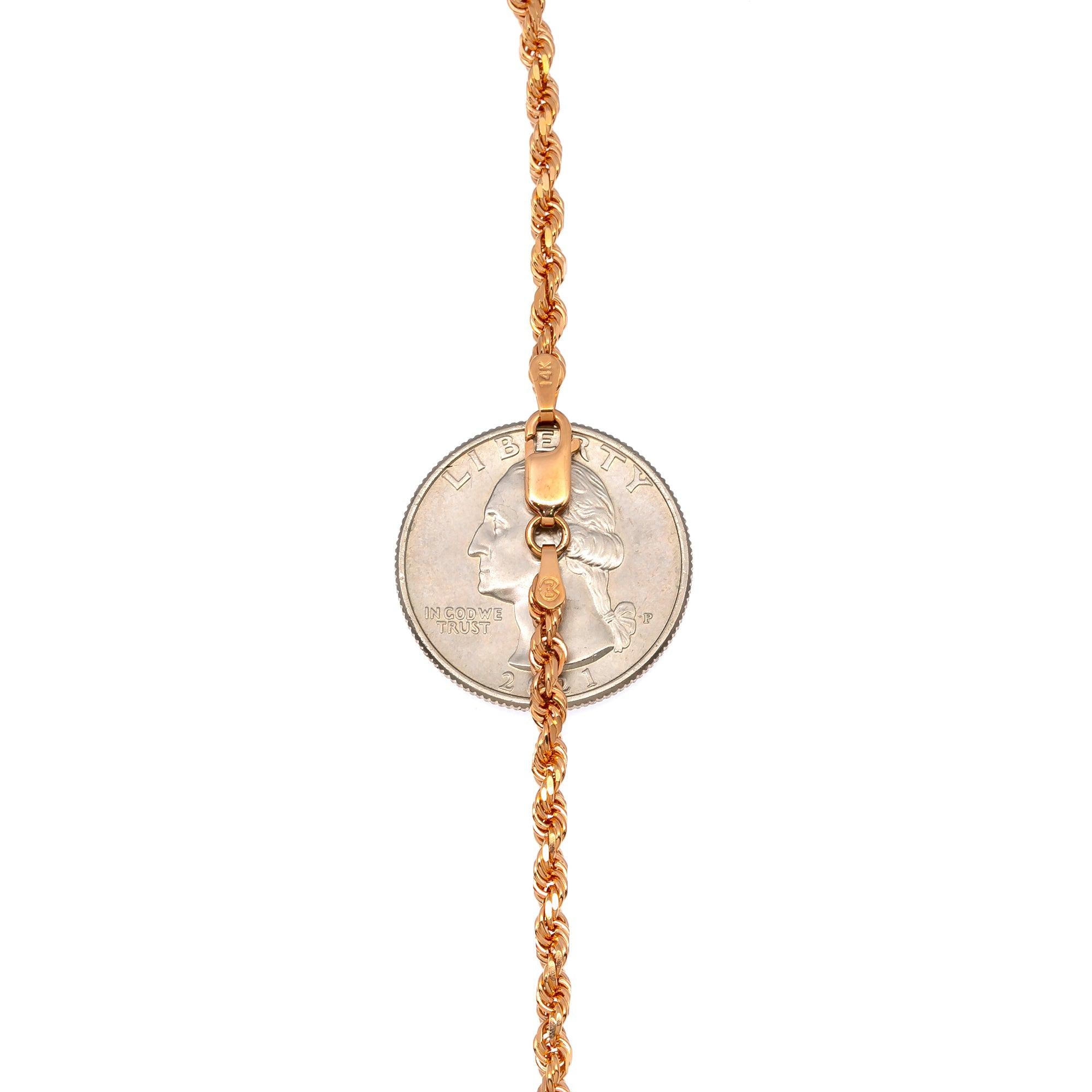 14k Rose Gold 3mm Solid Rope Chain Available In Sizes 18"-26"