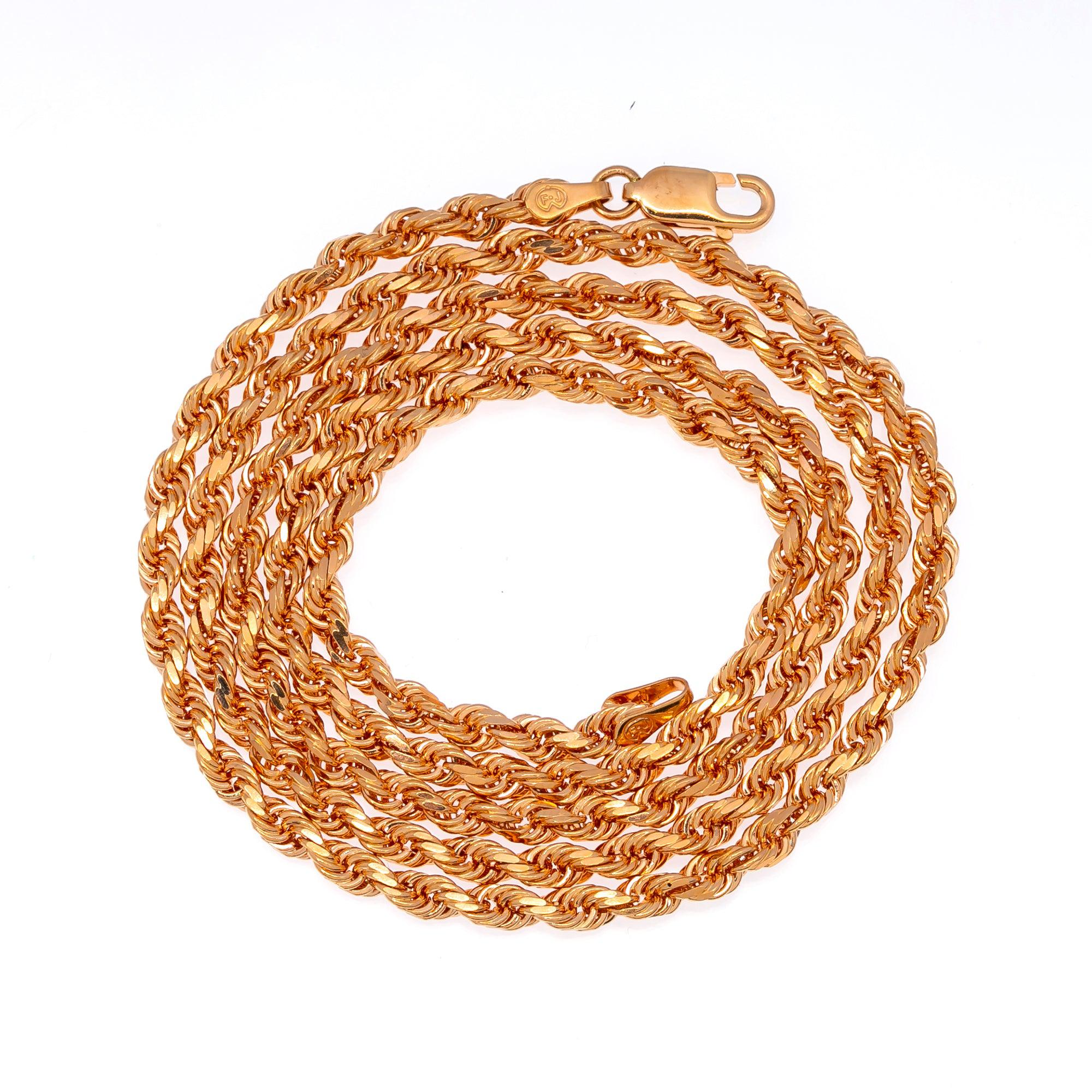 14k Rose Gold 3mm Solid Rope Chain Available In Sizes 18"-26"