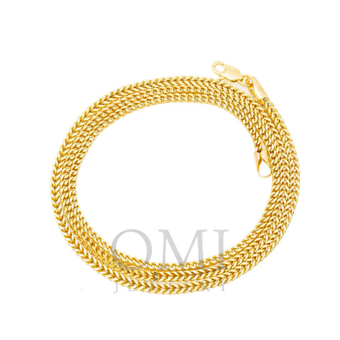 10K Yellow Gold 2.35mm Hollow Box Franco Chain Available In Sizes 18