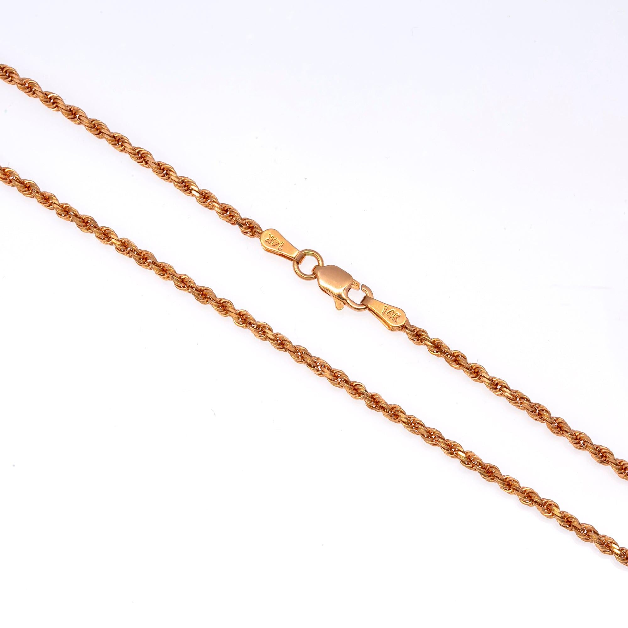 14K ROSE GOLD 2MM SOLID ROPE CHAIN AVAILABLE IN SIZES 18"-30"