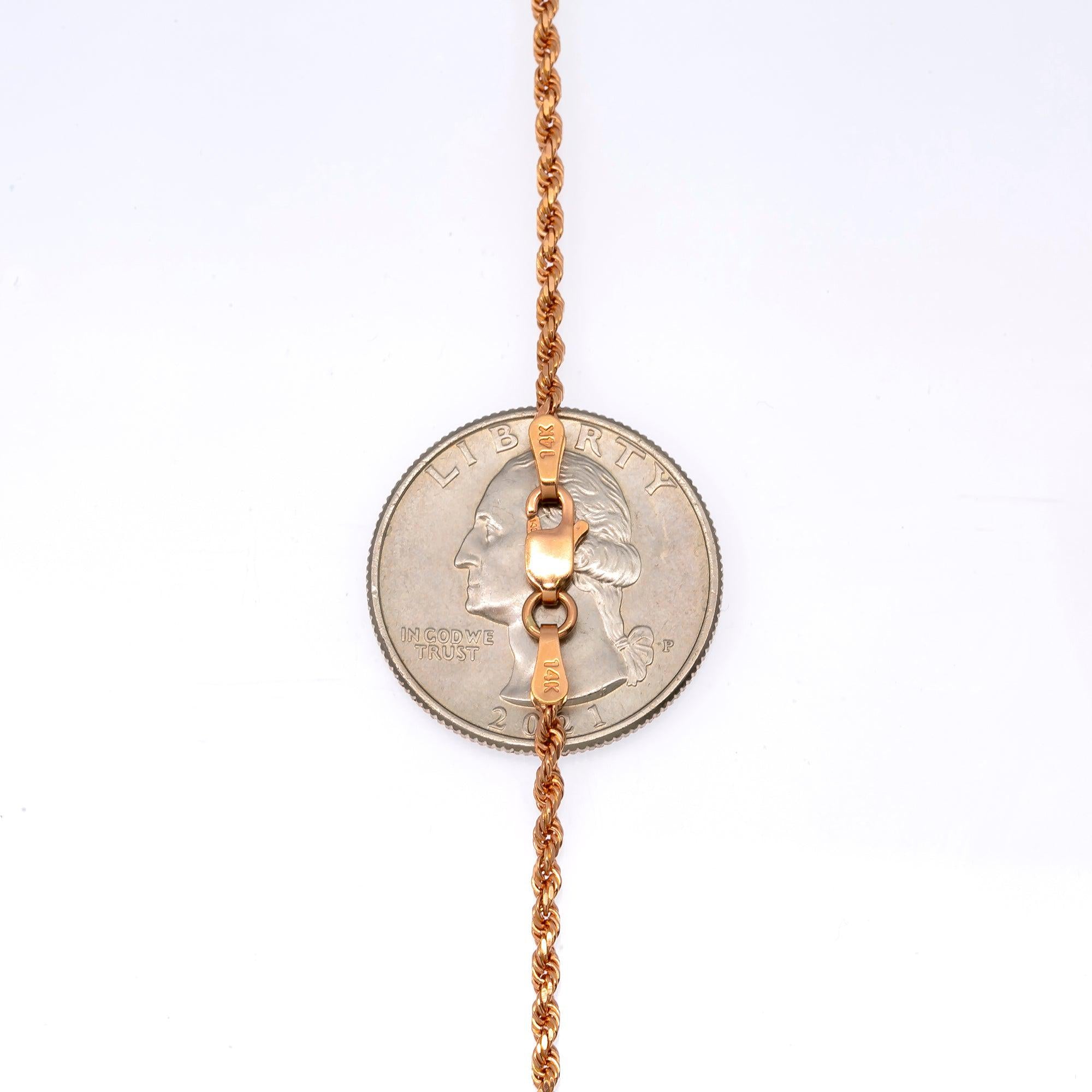 14K ROSE GOLD 2MM SOLID ROPE CHAIN AVAILABLE IN SIZES 18"-30"