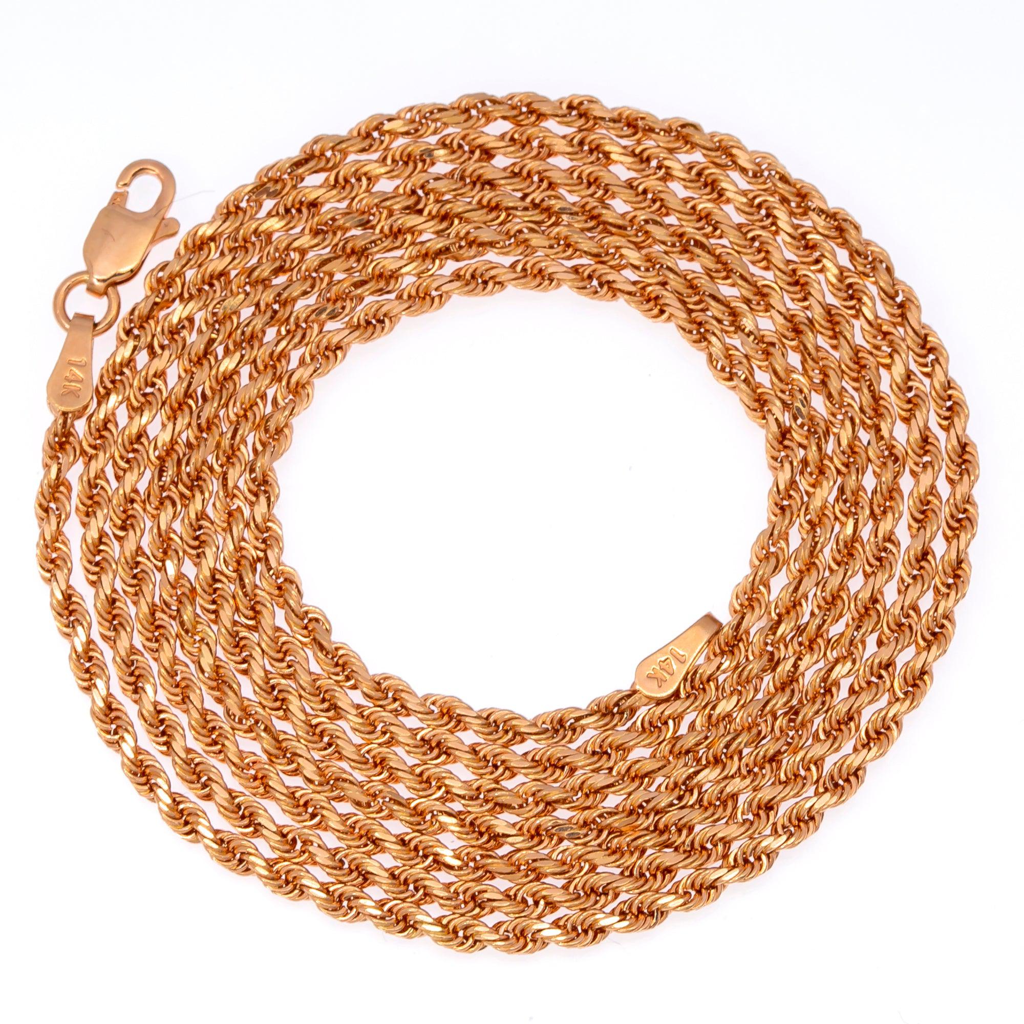14K ROSE GOLD 2MM SOLID ROPE CHAIN AVAILABLE IN SIZES 18"-30"