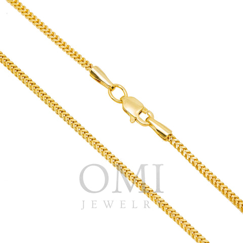 10K Yellow Gold 2mm Hollow Box Franco Chain Available In Sizes 18