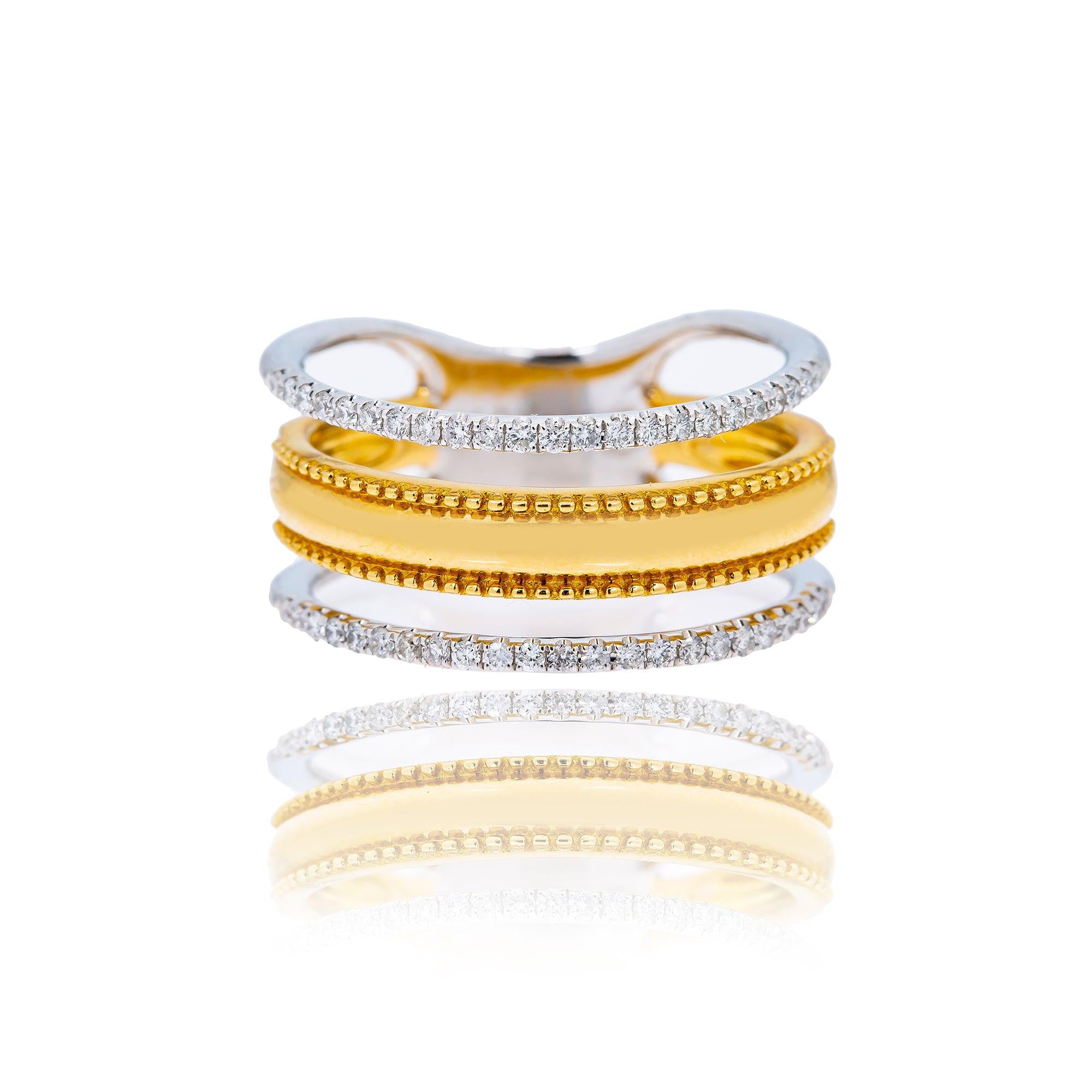 18K White and Yellow Gold Ladies Ring with 0.25 CT Diamonds