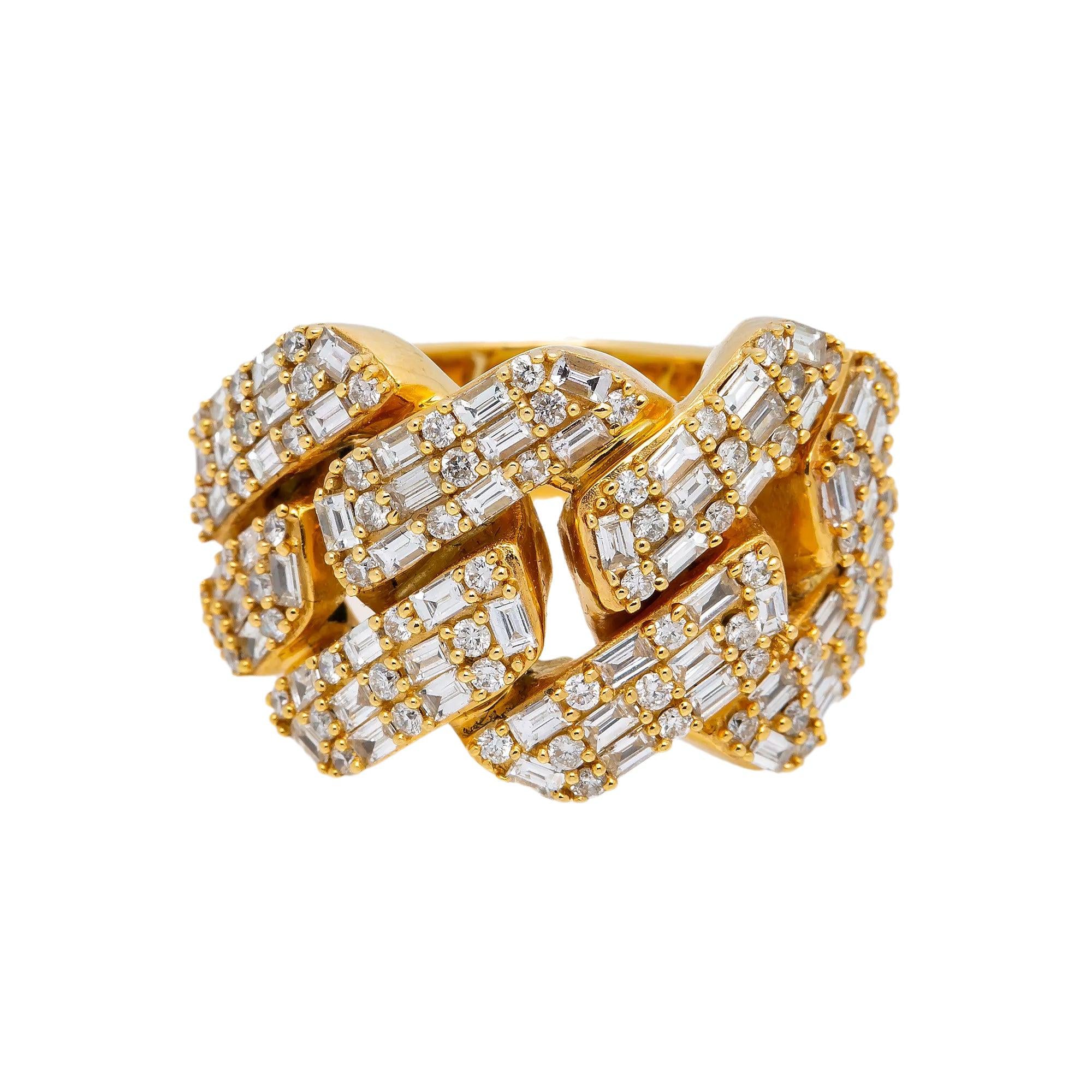 14K YELLOW GOLD DIAMOND CUBAN RING 3.10 CT