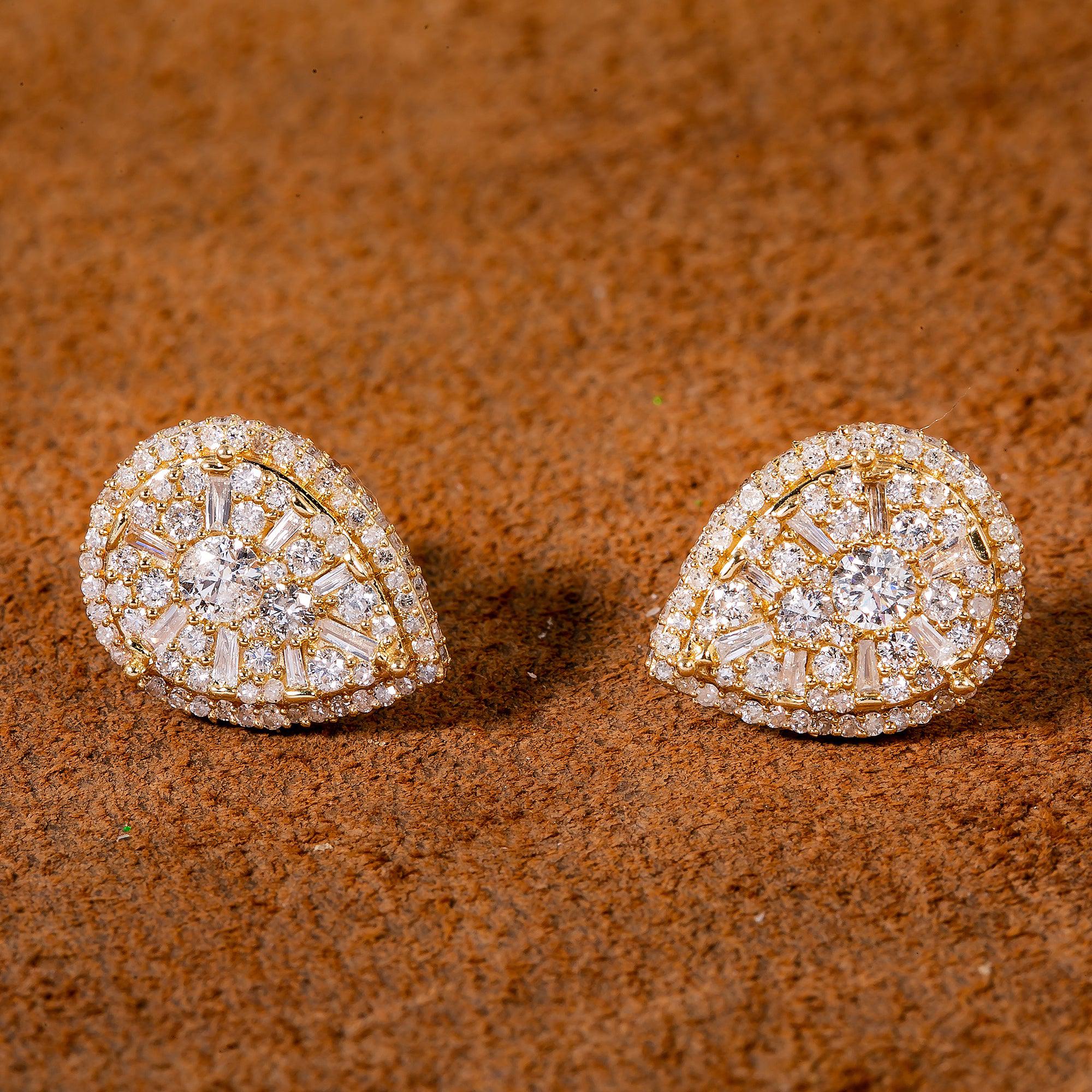 14K YELLOW GOLD DIAMOND CLUSTER PEAR SHAPE EARRINGS 1.40 CT