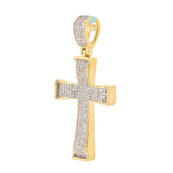 Unisex 14K Yellow Gold Cross Pendant with 0.73 CT Diamonds