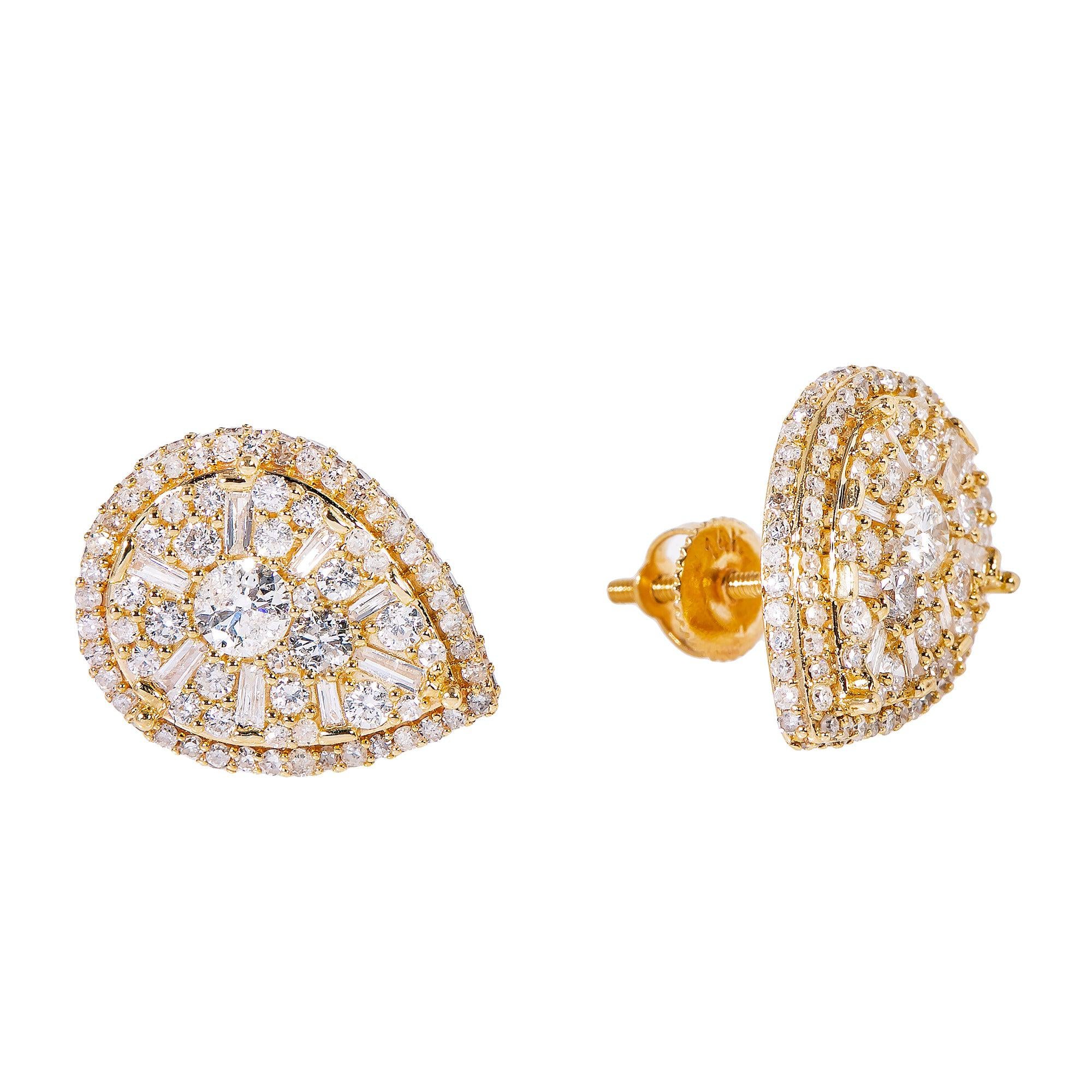 14K YELLOW GOLD DIAMOND CLUSTER PEAR SHAPE EARRINGS 1.40 CT