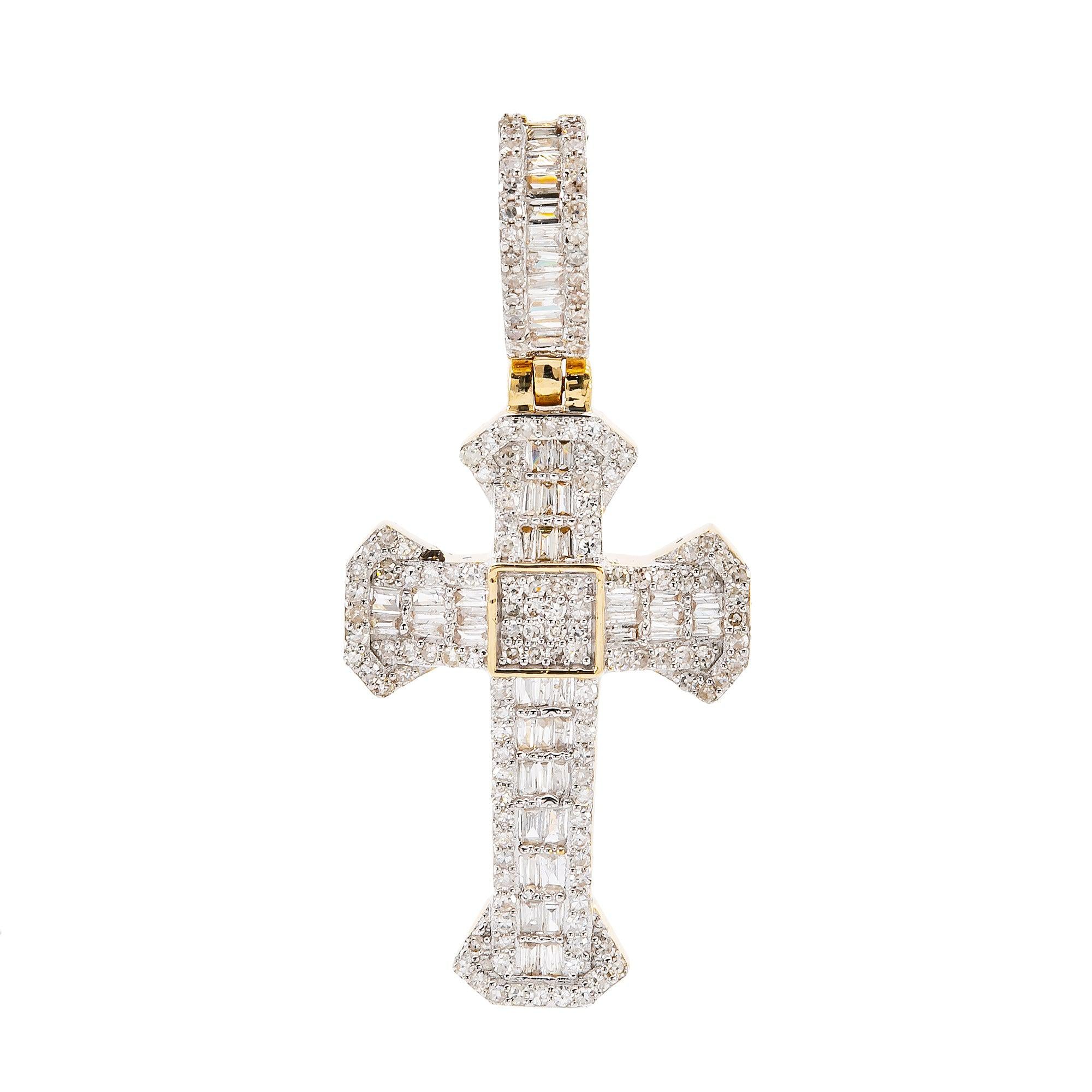Unisex 14K Yellow Gold Cross Pendant with 0.70 CT Diamonds