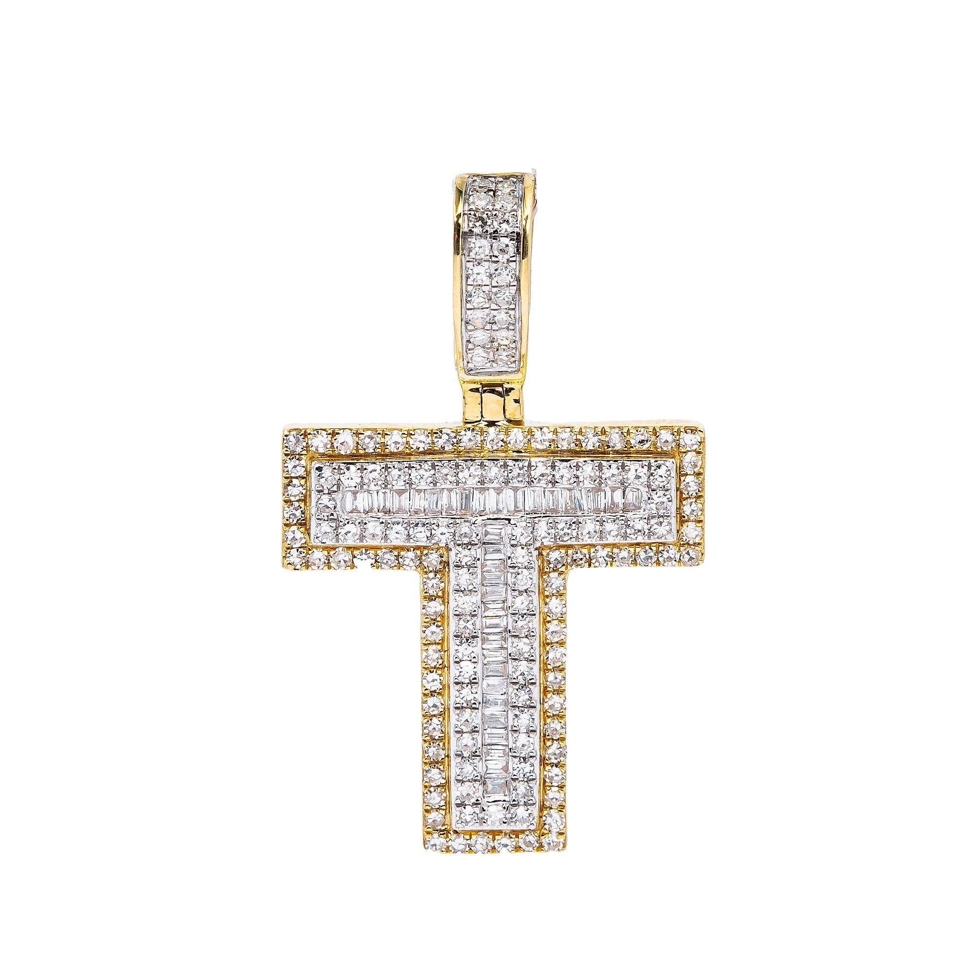 14K YELLOW GOLD LETTER T PENDANT WITH 0.70 CT DIAMONDS