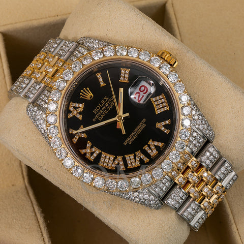 Rolex Datejust Diamond Watch, 116233 36mm, Black Diamond Dial With Two Tone Jubilee Bracelet