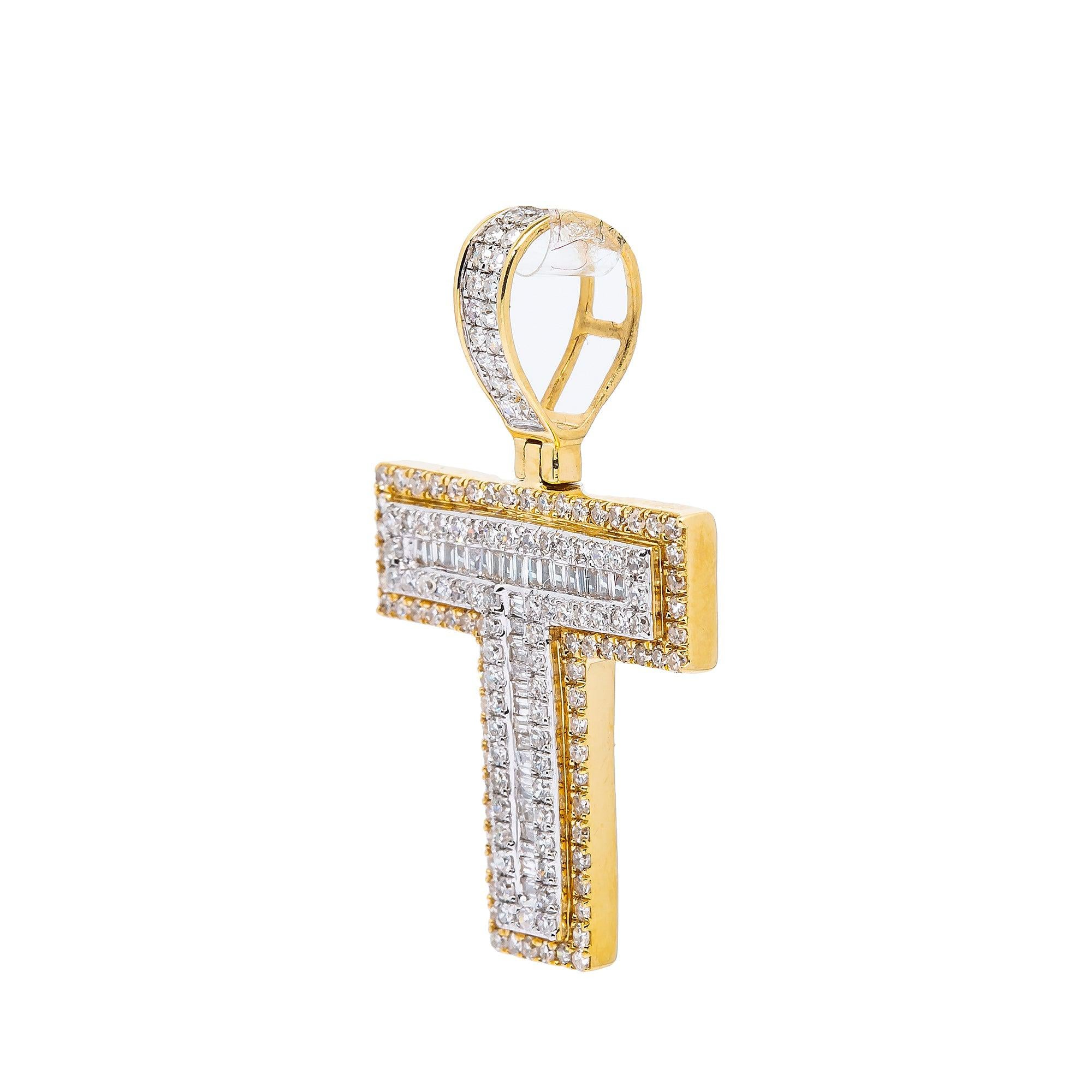 14K YELLOW GOLD LETTER T PENDANT WITH 0.70 CT DIAMONDS